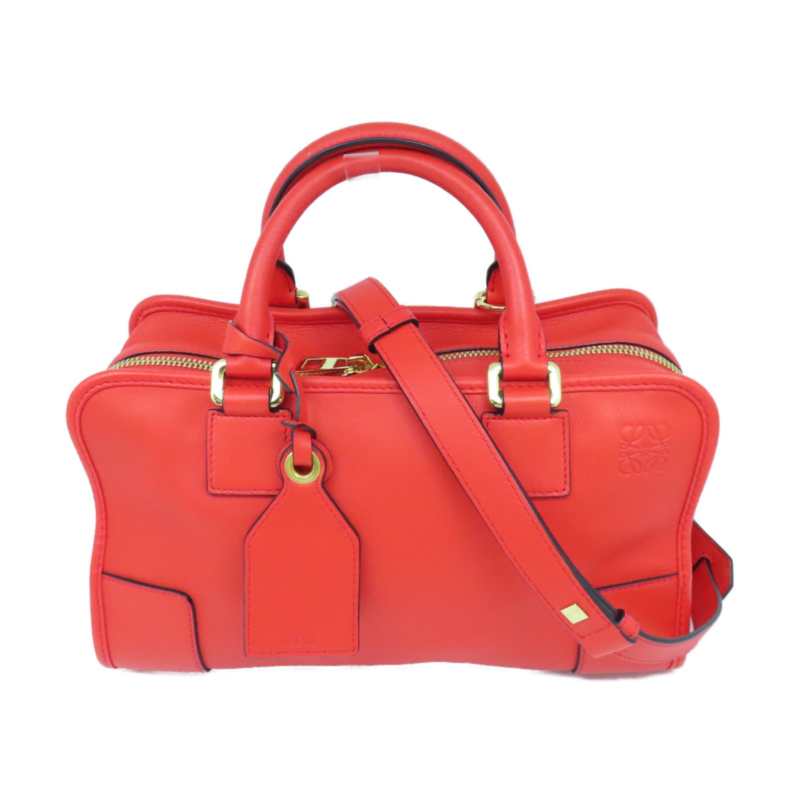 LOEWE cowhide leather Amazona 28 gold buckle handle shoulder bag red