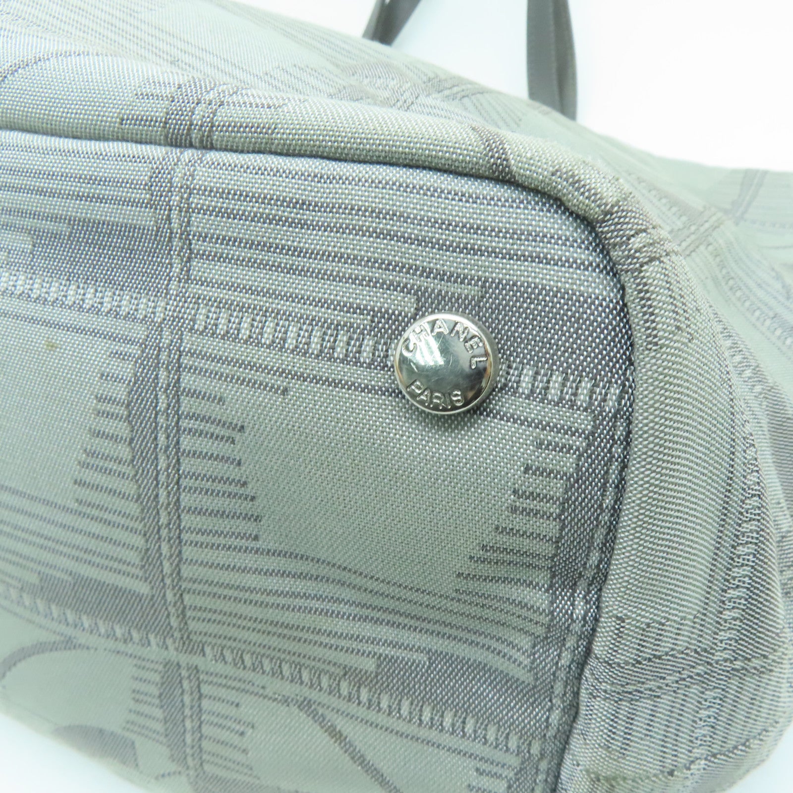 CHANEL Nylon New Travel Line Silver Buckle Hand Bag / Shoulder Bag Gray