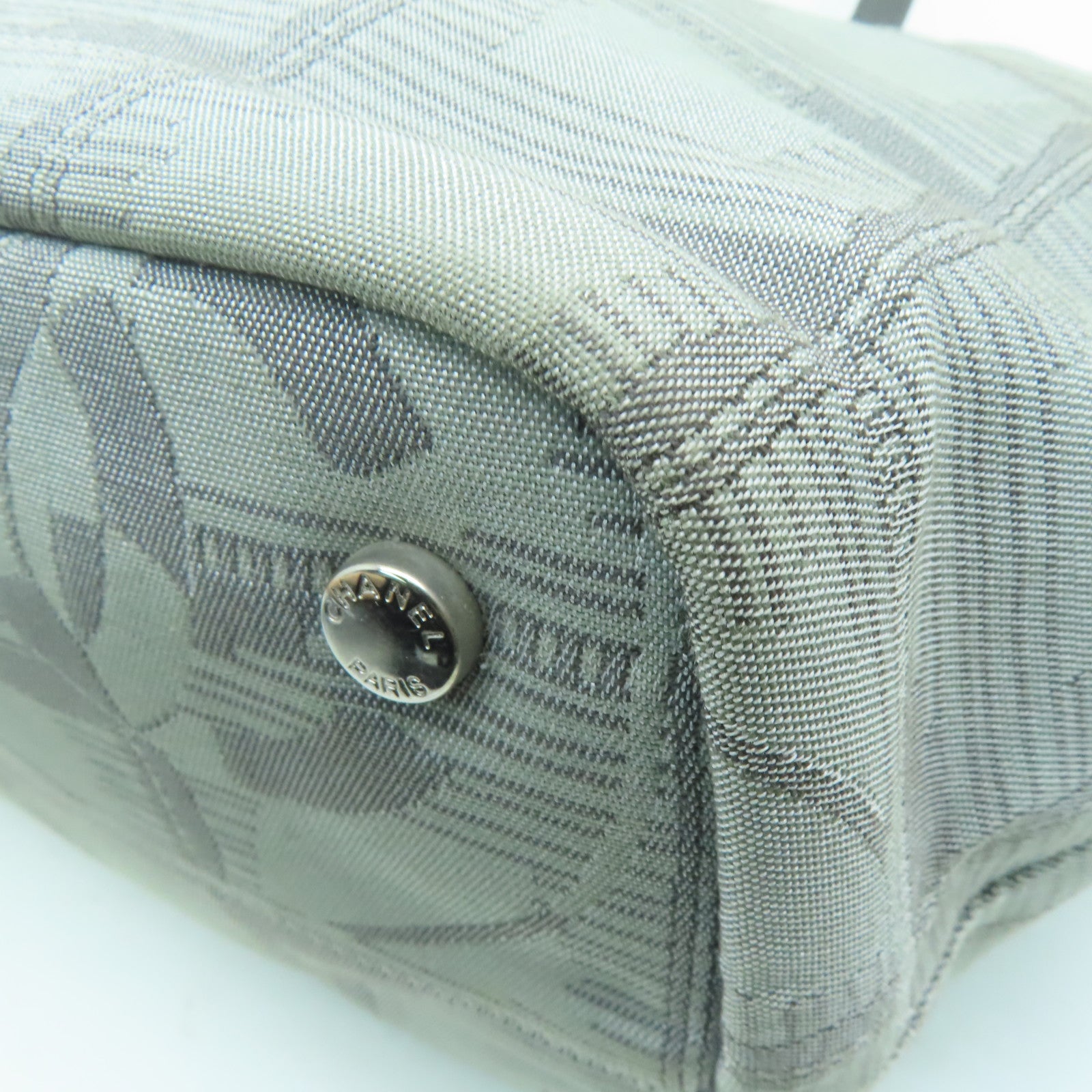 CHANEL Nylon New Travel Line Silver Buckle Hand Bag / Shoulder Bag Gray