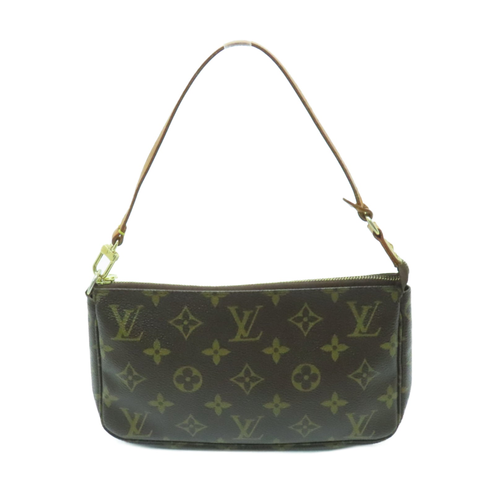 LOUIS VUITTON Monogram Pochette Accessories金扣手挽袋啡色