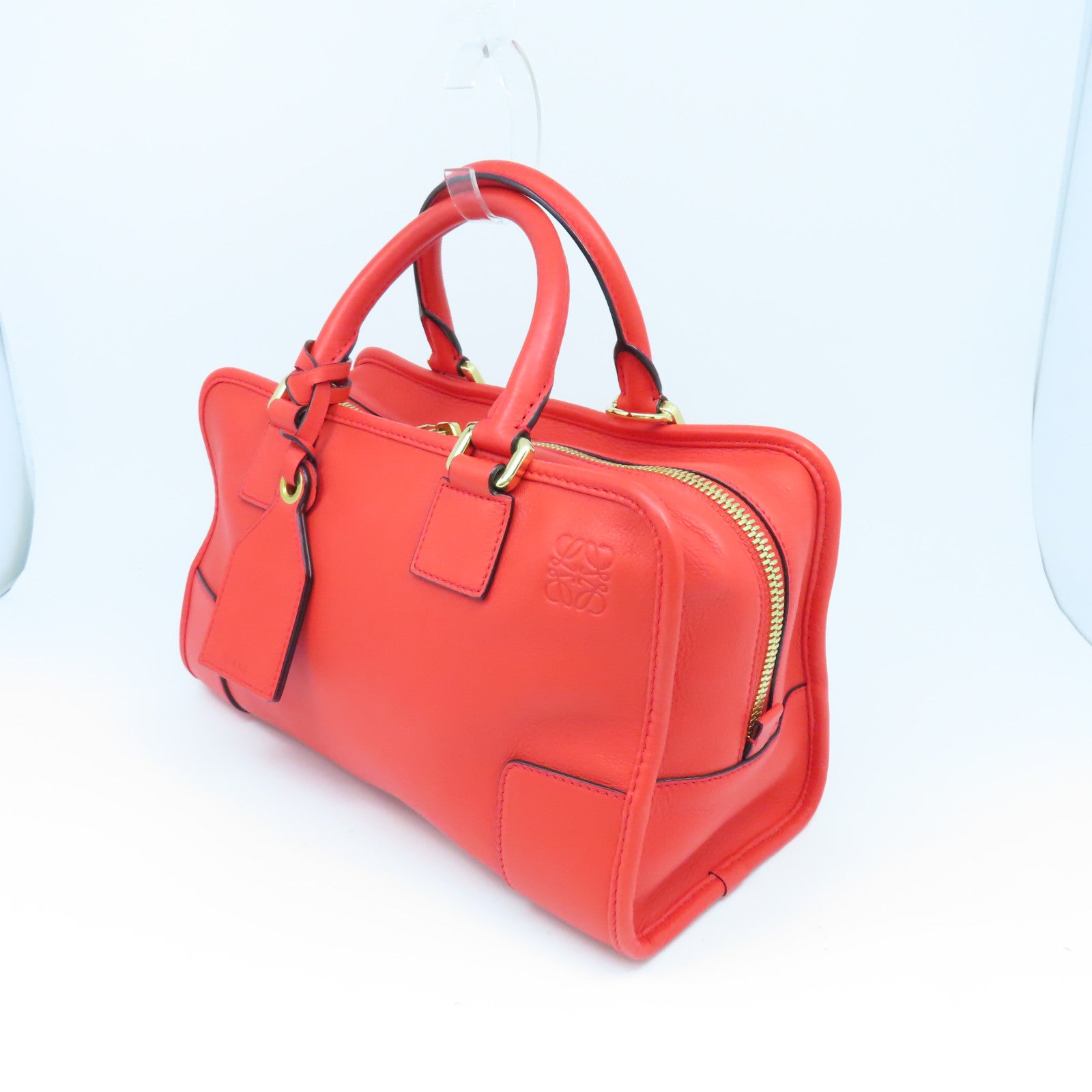 LOEWE cowhide leather Amazona 28 gold buckle handle shoulder bag red