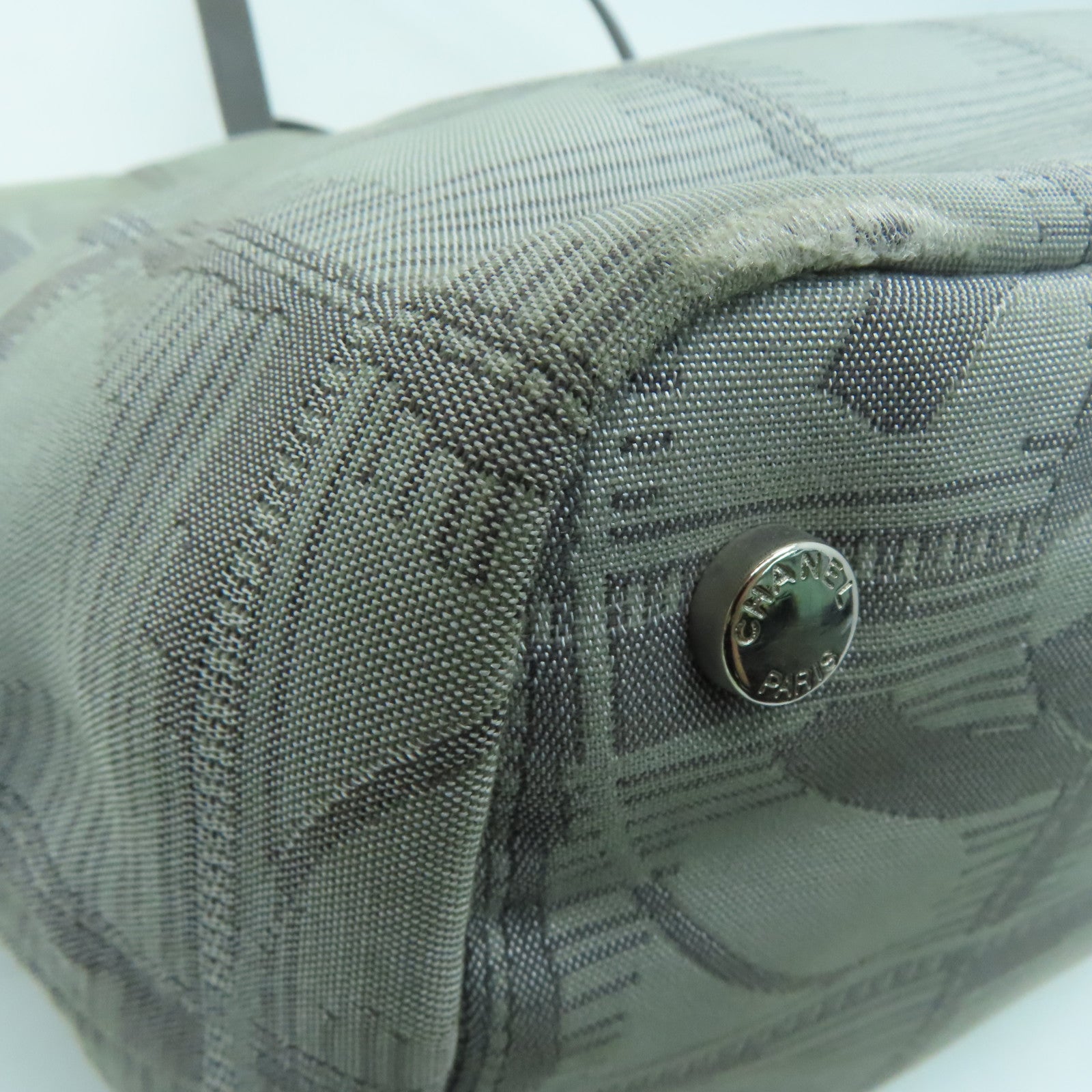 CHANEL Nylon New Travel Line Silver Buckle Hand Bag / Shoulder Bag Gray