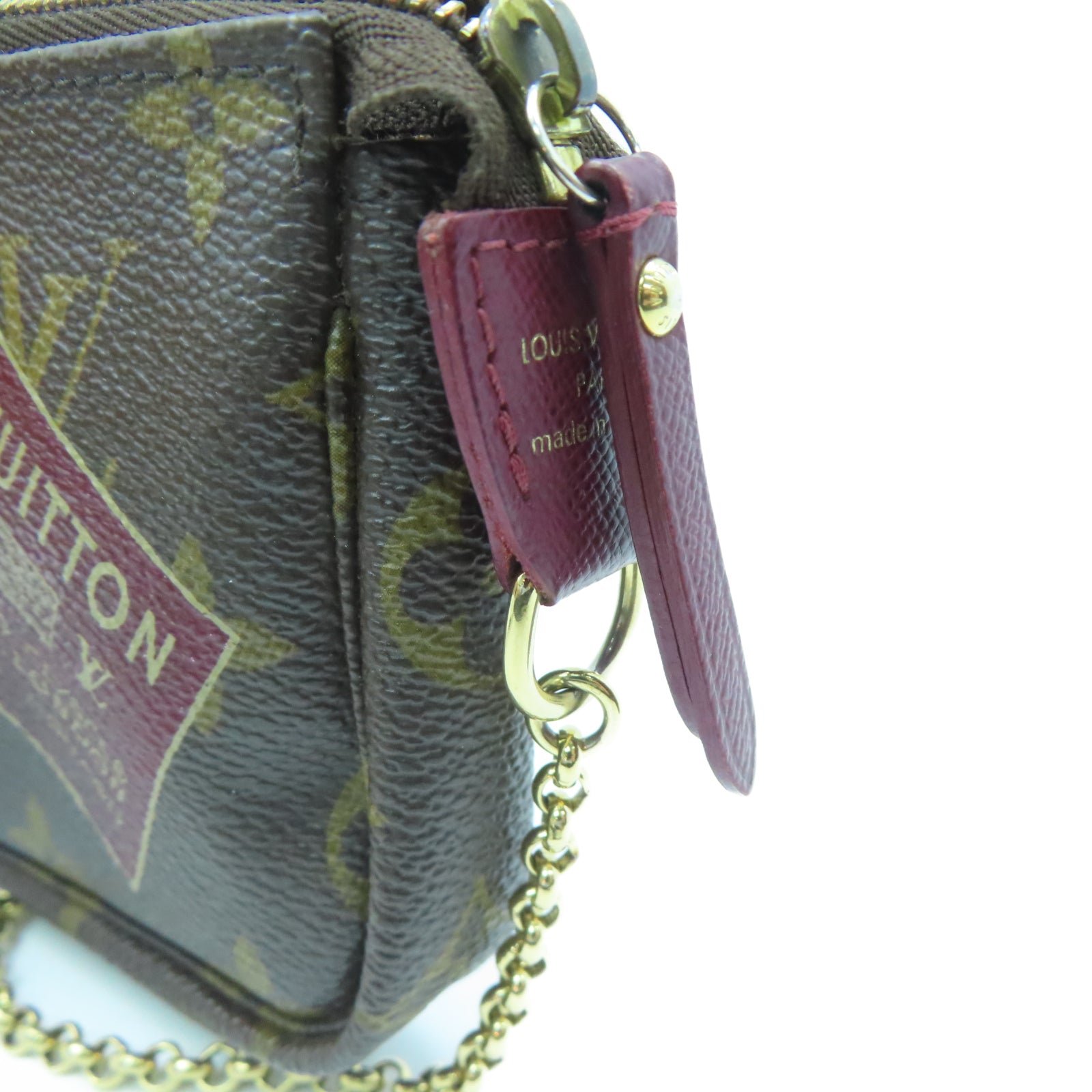 LOUIS VUITTON Monogram Pochette Accessories Pouch金扣鏈帶肩背袋棕色