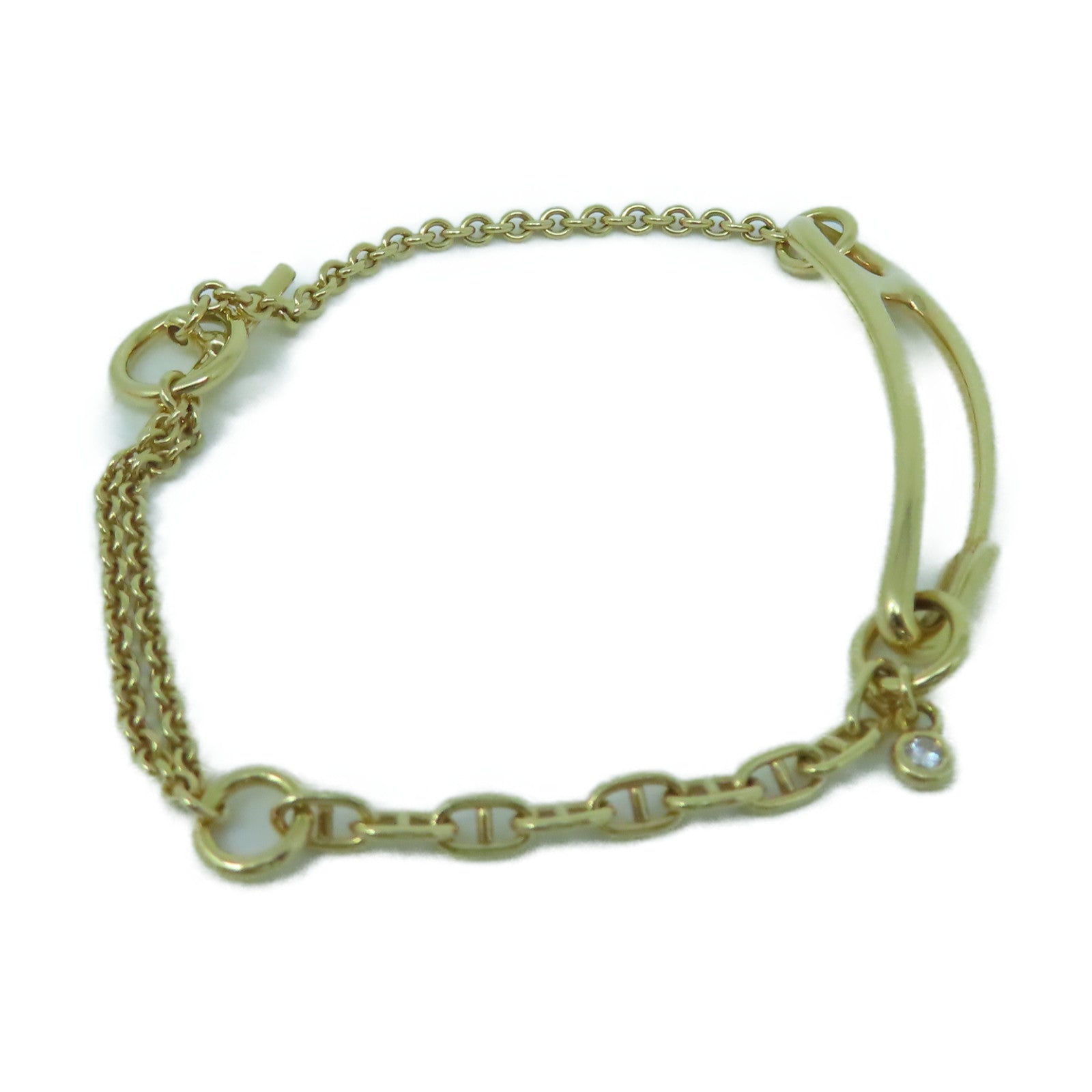 HERMES 18K玫瑰金Chaine D'Ancre Punk 0.03ct鑽石手鏈金色