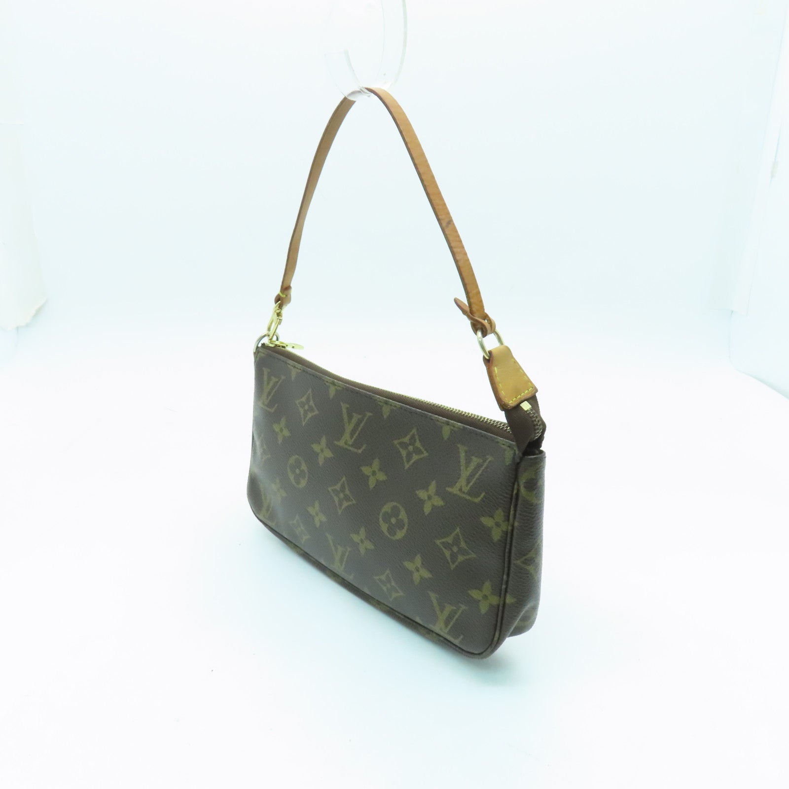 LOUIS VUITTON Monogram Pochette Accessories金扣手挽袋啡色