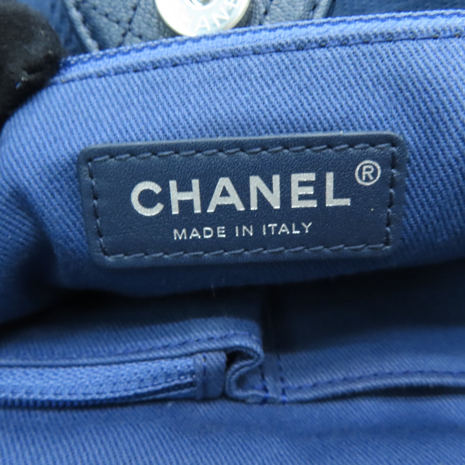 CHANEL [Sharp Discount] Mixed Fiber Large Shopping Tote Hand Silver Buckle Handle Shoulder Back Dual-Purpose Bag Navy Blue