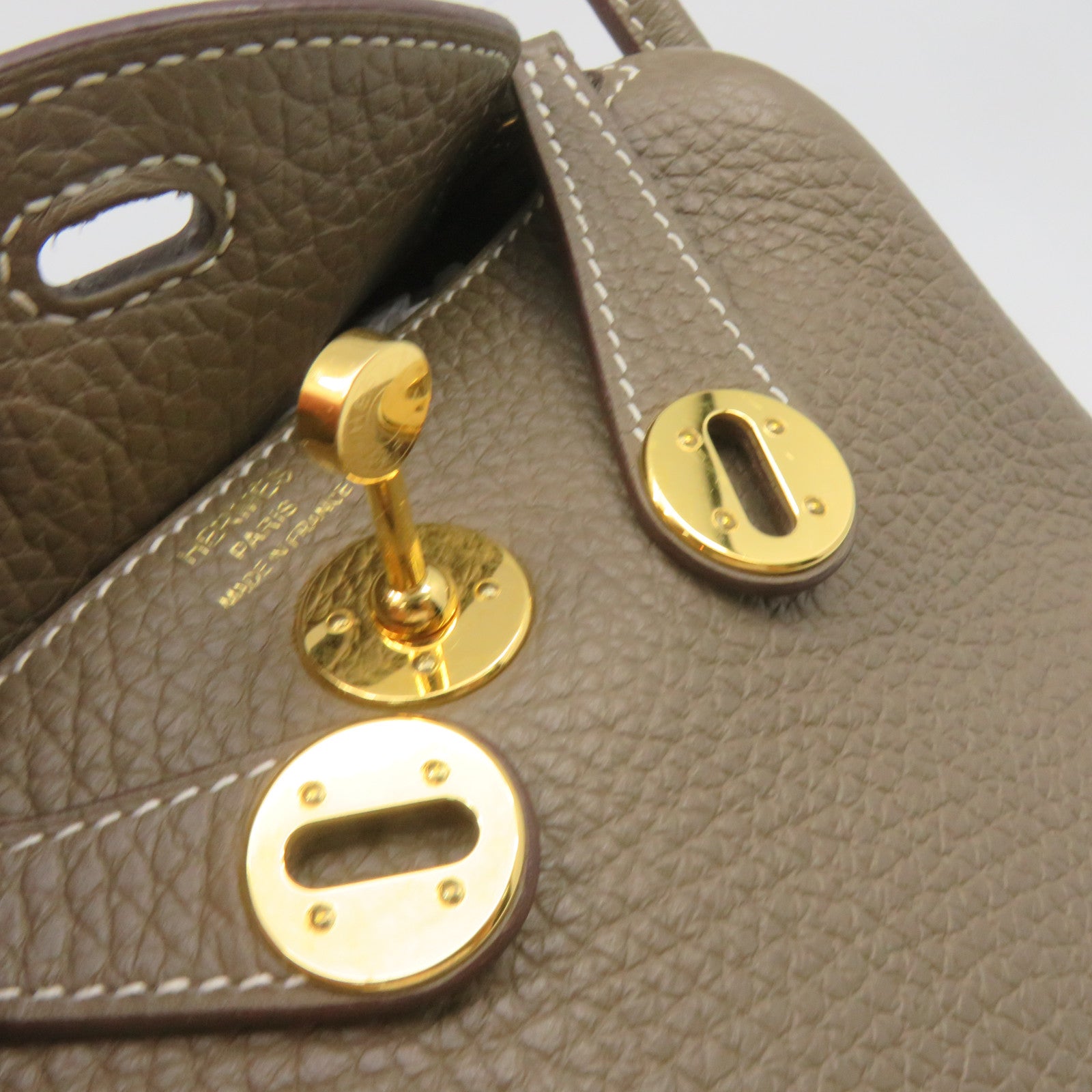 HERMES Clemence皮革Mini Lindy Shoulder Bag金扣肩背袋toupe啡色
