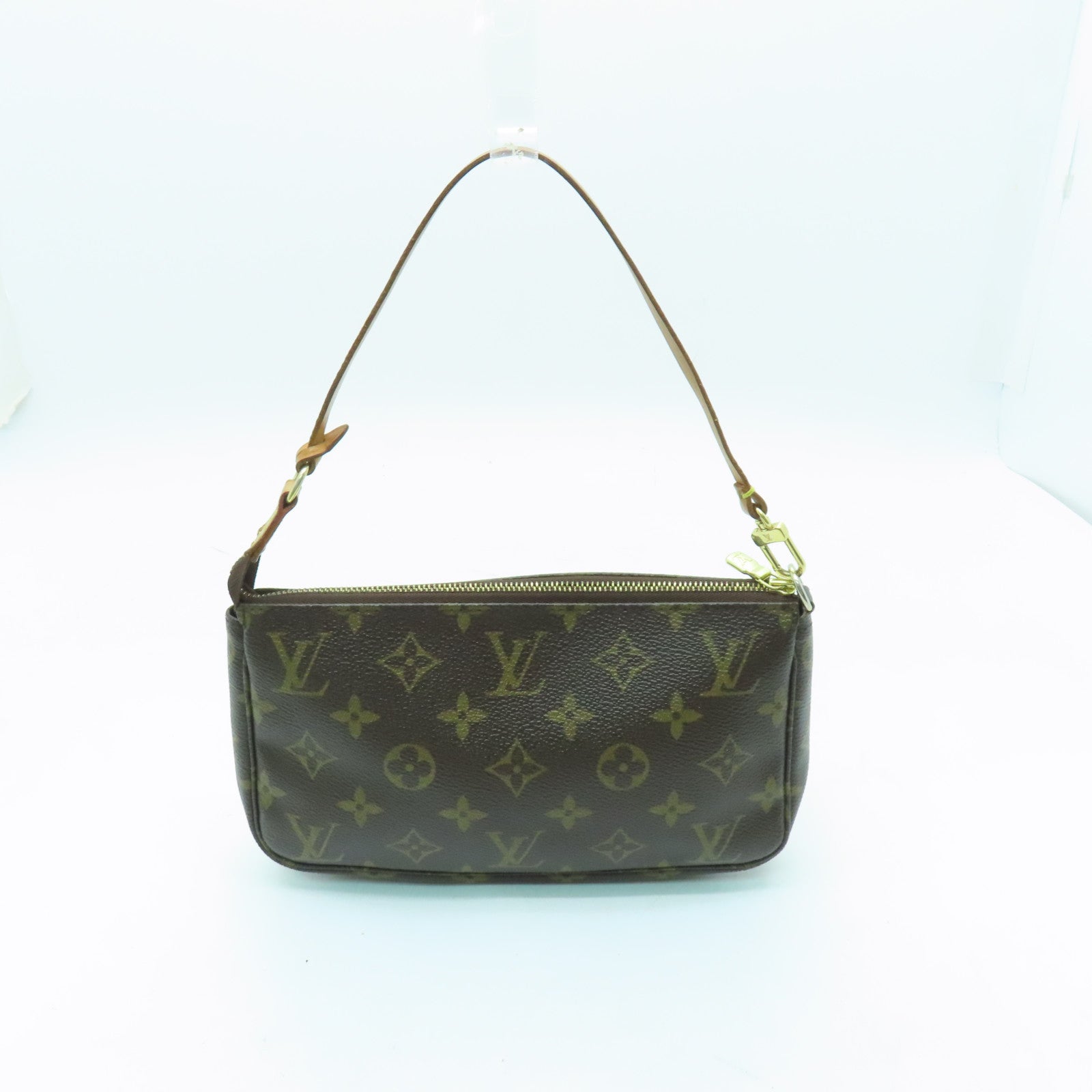 LOUIS VUITTON Monogram Pochette Accessories金扣手挽袋啡色