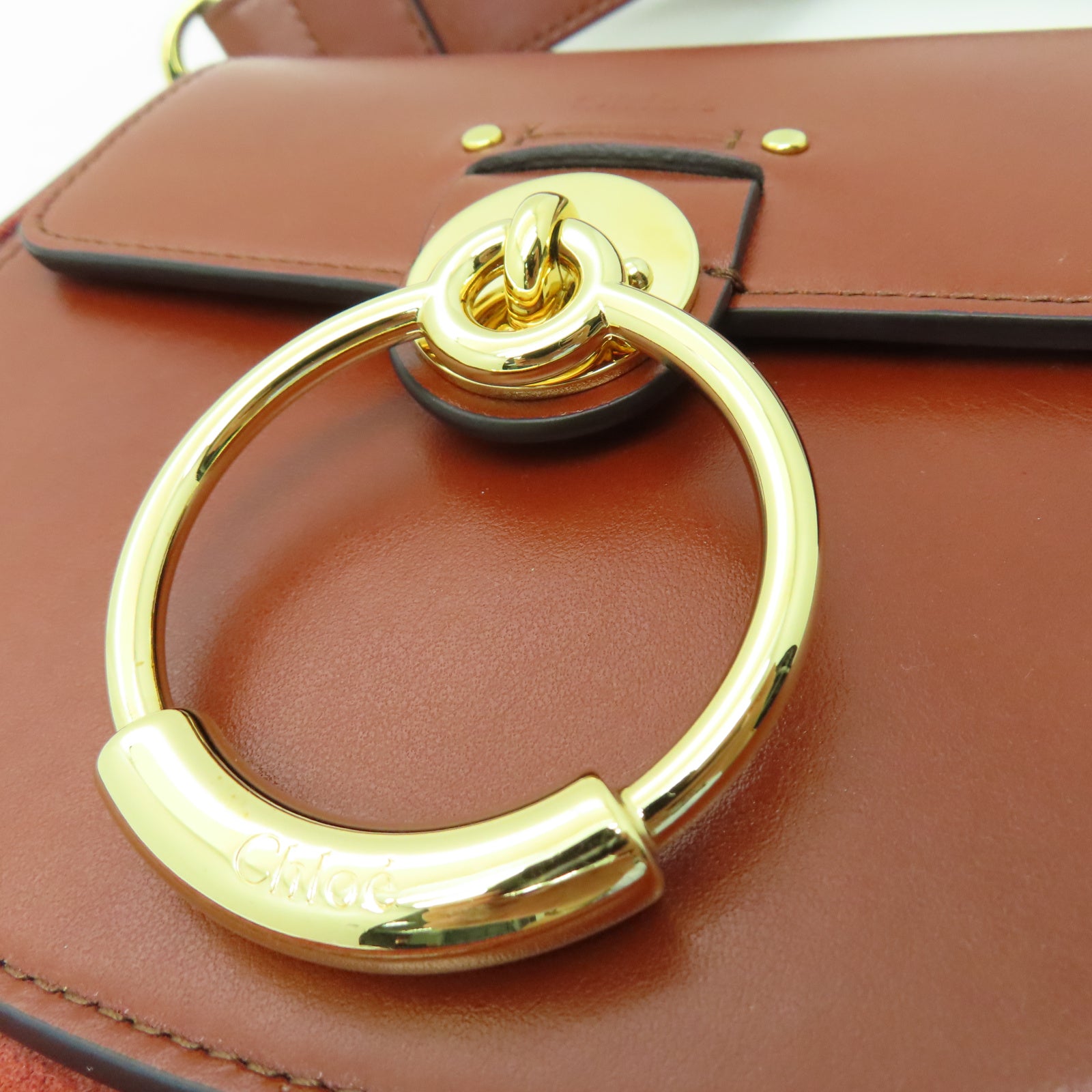 Chloe 牛皮皮革2 Way Shoulder金扣手挽肩背兩用袋棕色