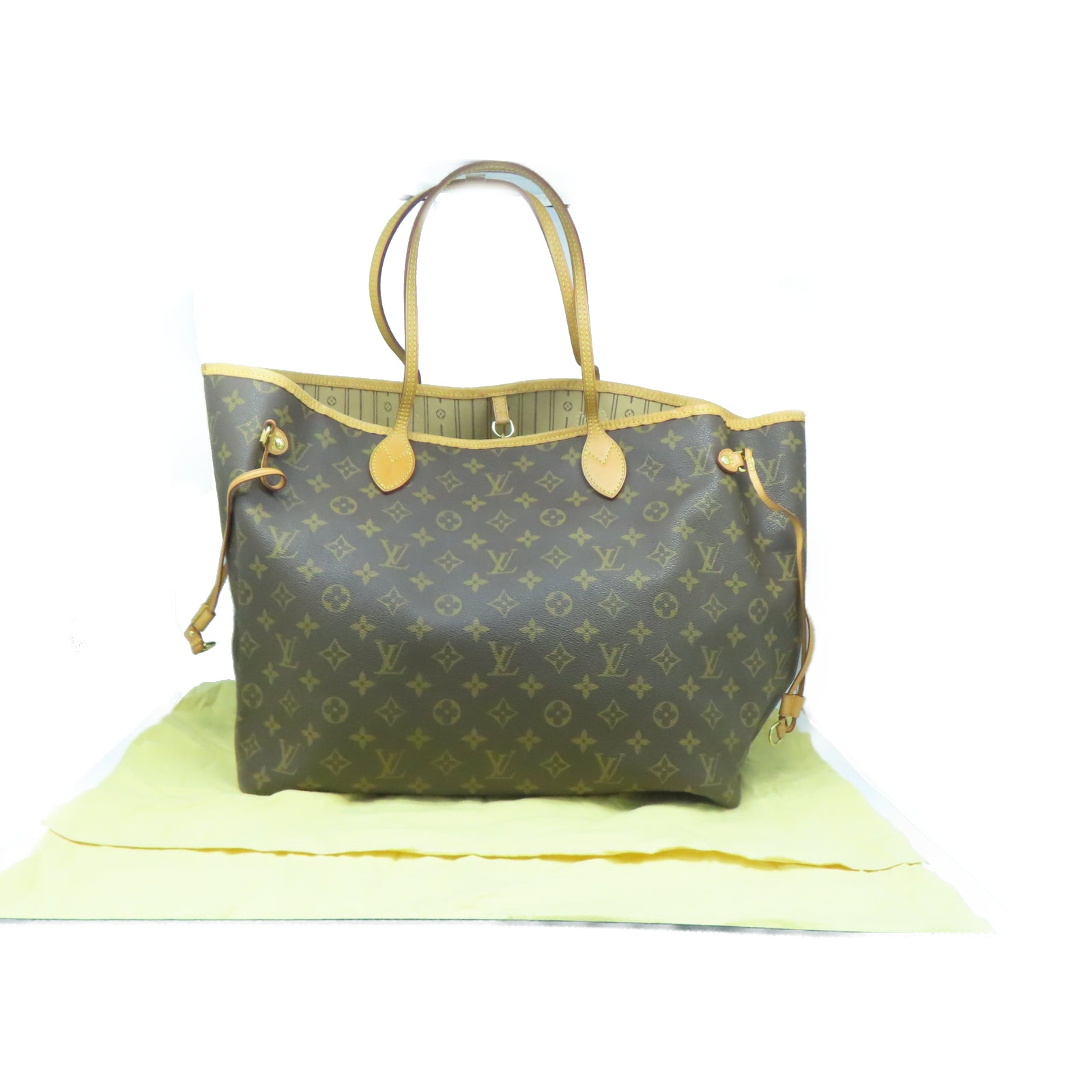 LOUIS VUITTON Monogram Neverfull GM金扣手挽袋棕色