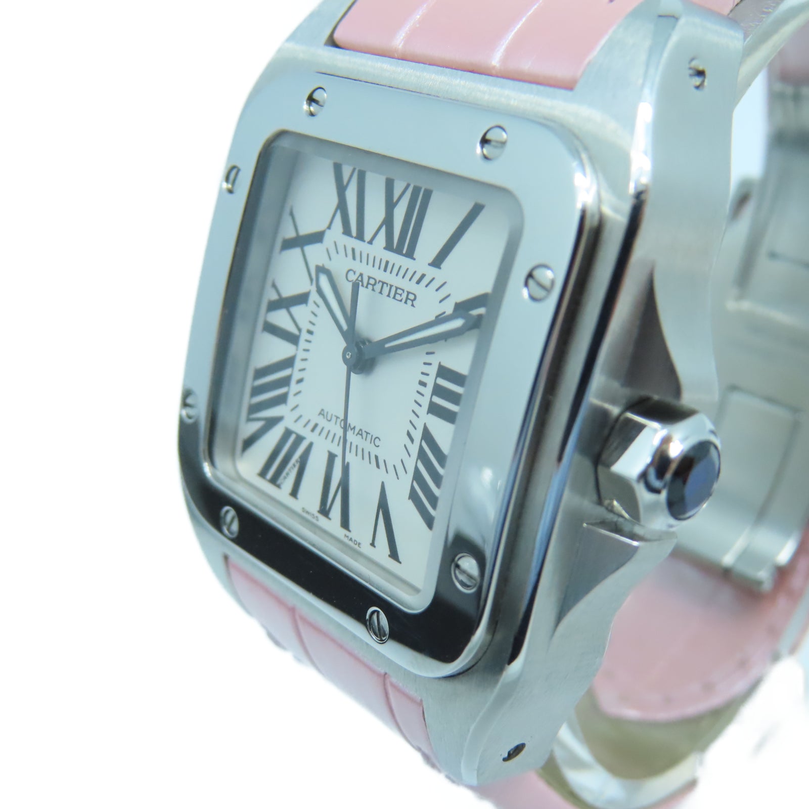CARTIER Santos 100 33mm不鏽鋼/皮革手錶自動機芯白色