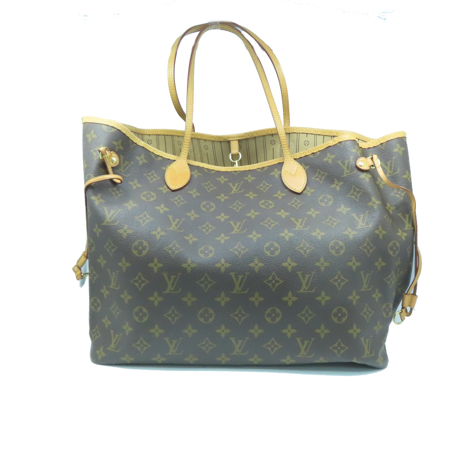 LOUIS VUITTON Monogram Neverfull GM金扣手挽袋棕色