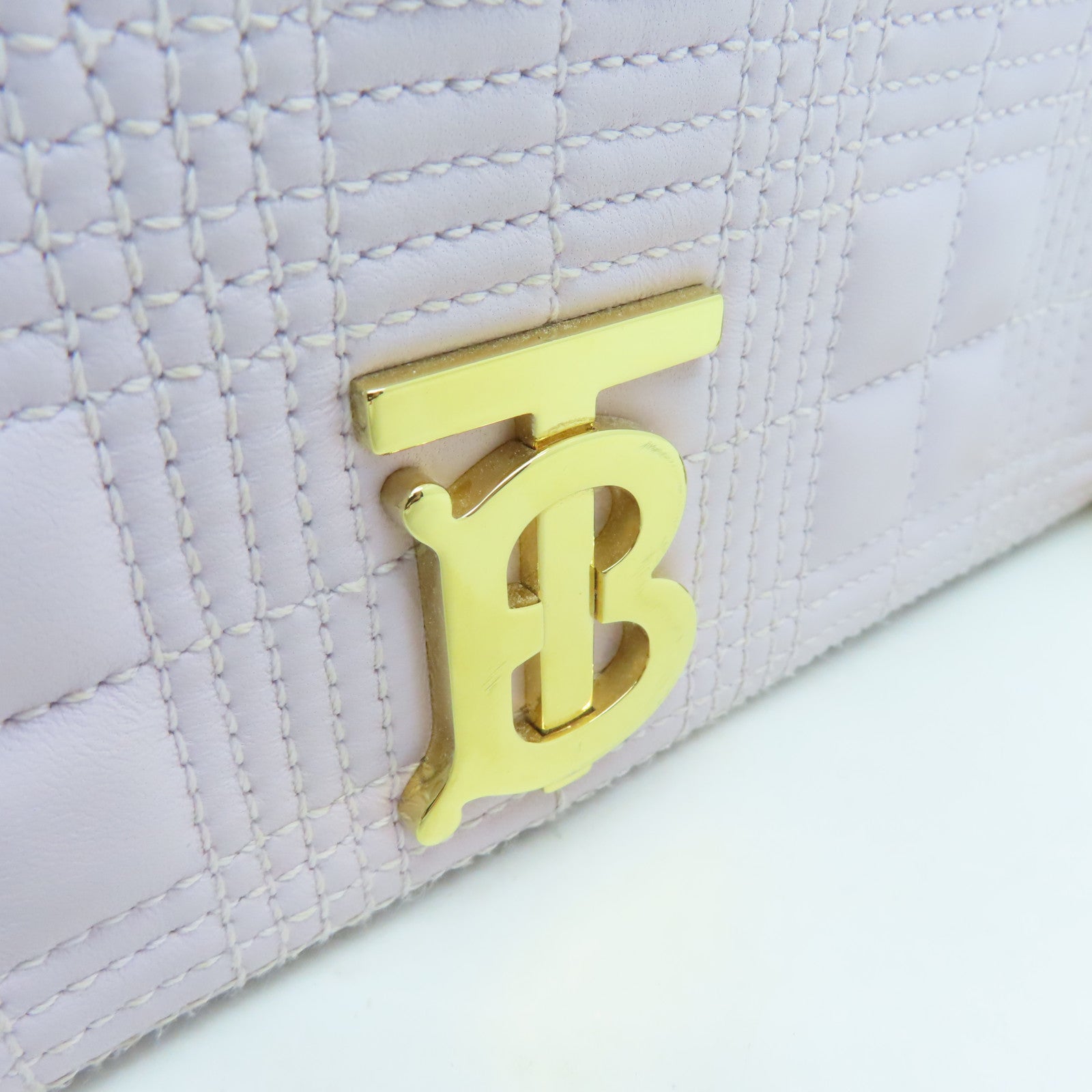 BURBERRY Sheepskin Leather Small Lola Bag Gold Buckle Purple/Beige