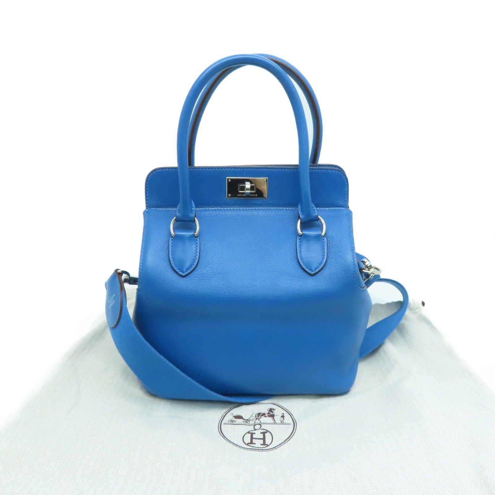 HERMES [Sharp Discount] Swift Leather Toolbox 26 Silver Buckle Handle Shoulder Backpack Duck Blue/Colvert