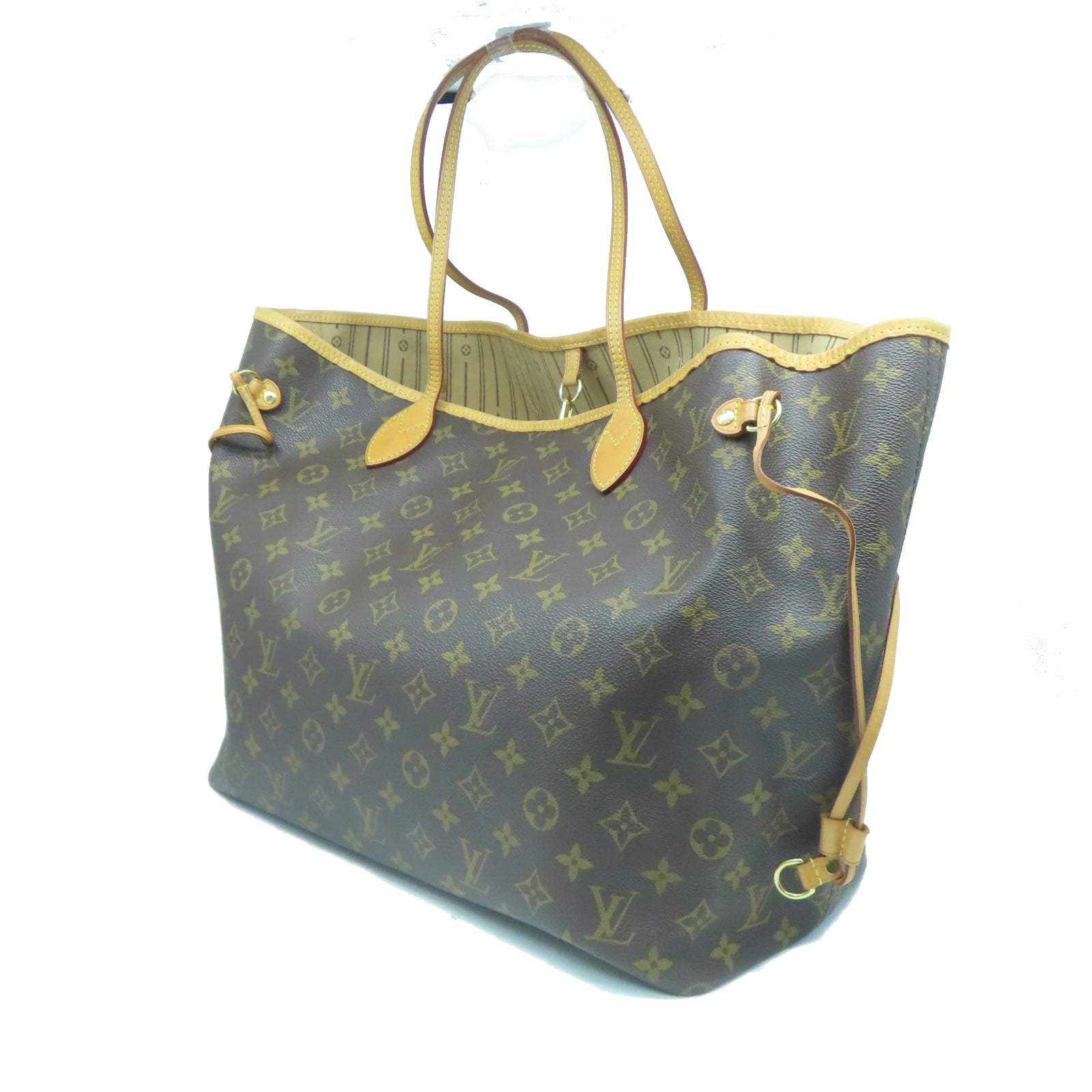 LOUIS VUITTON Monogram Neverfull GM金扣手挽袋棕色