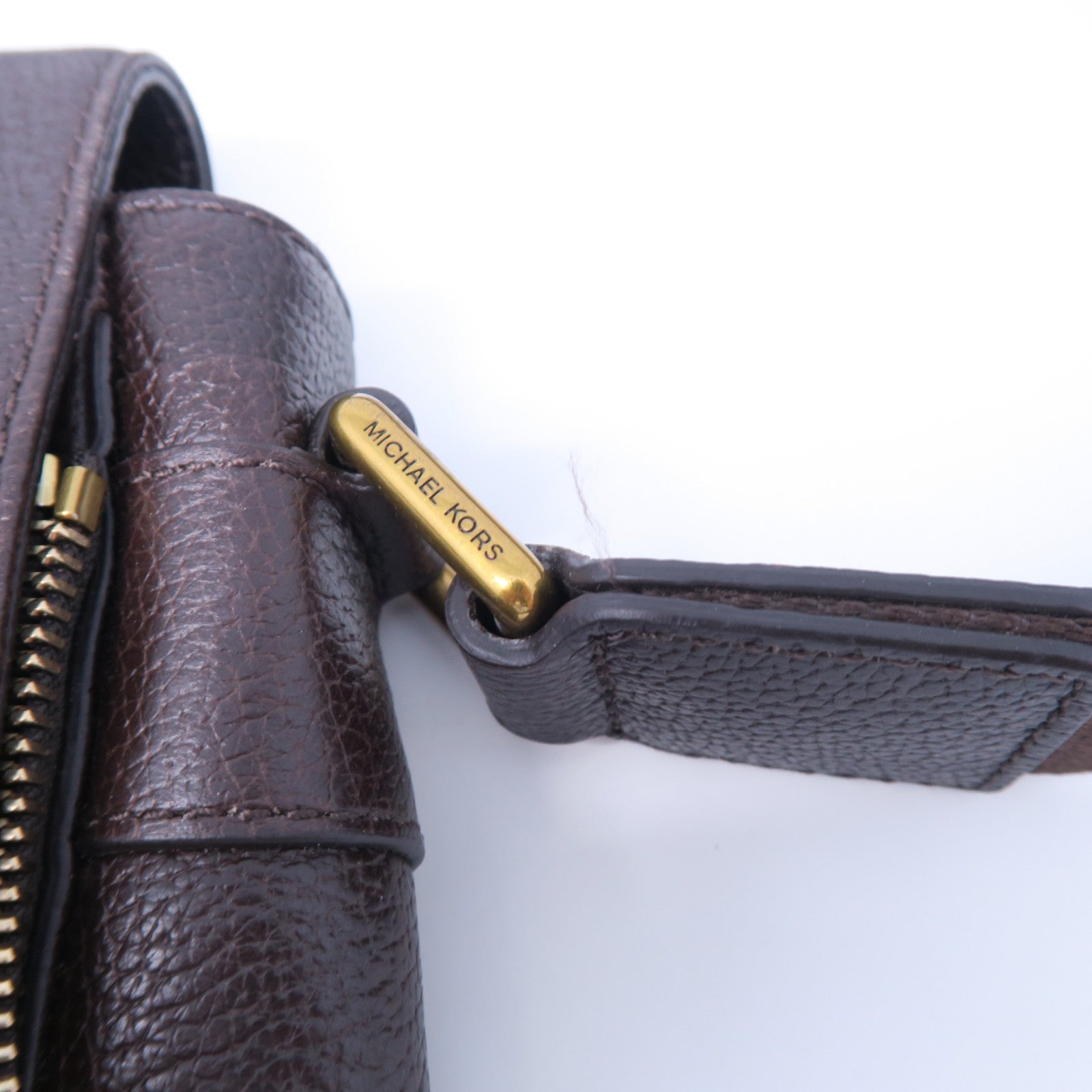Michael Kors 牛皮皮革Messenger Bag金扣肩背袋棕色