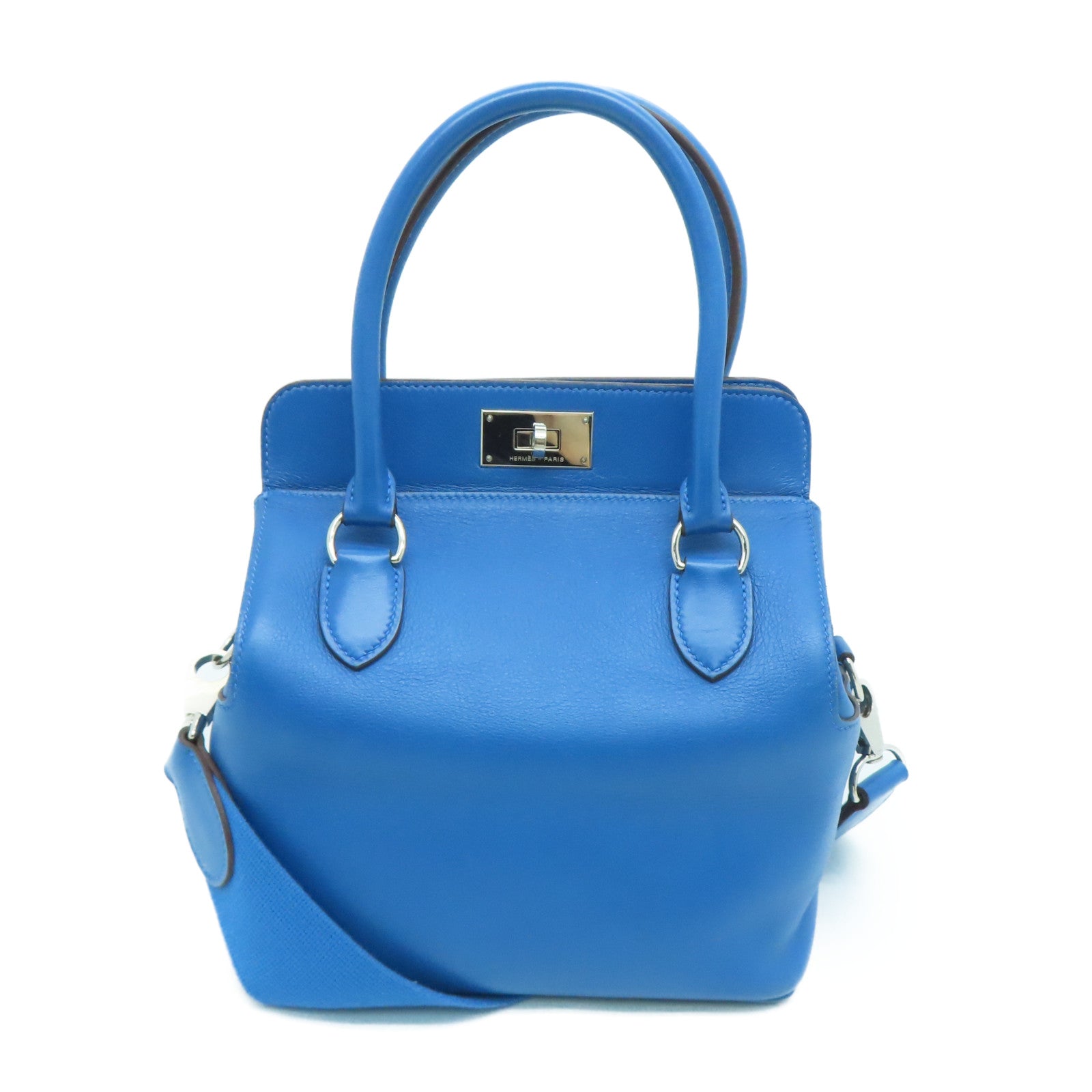 HERMES [Sharp Discount] Swift Leather Toolbox 26 Silver Buckle Handle Shoulder Backpack Duck Blue/Colvert