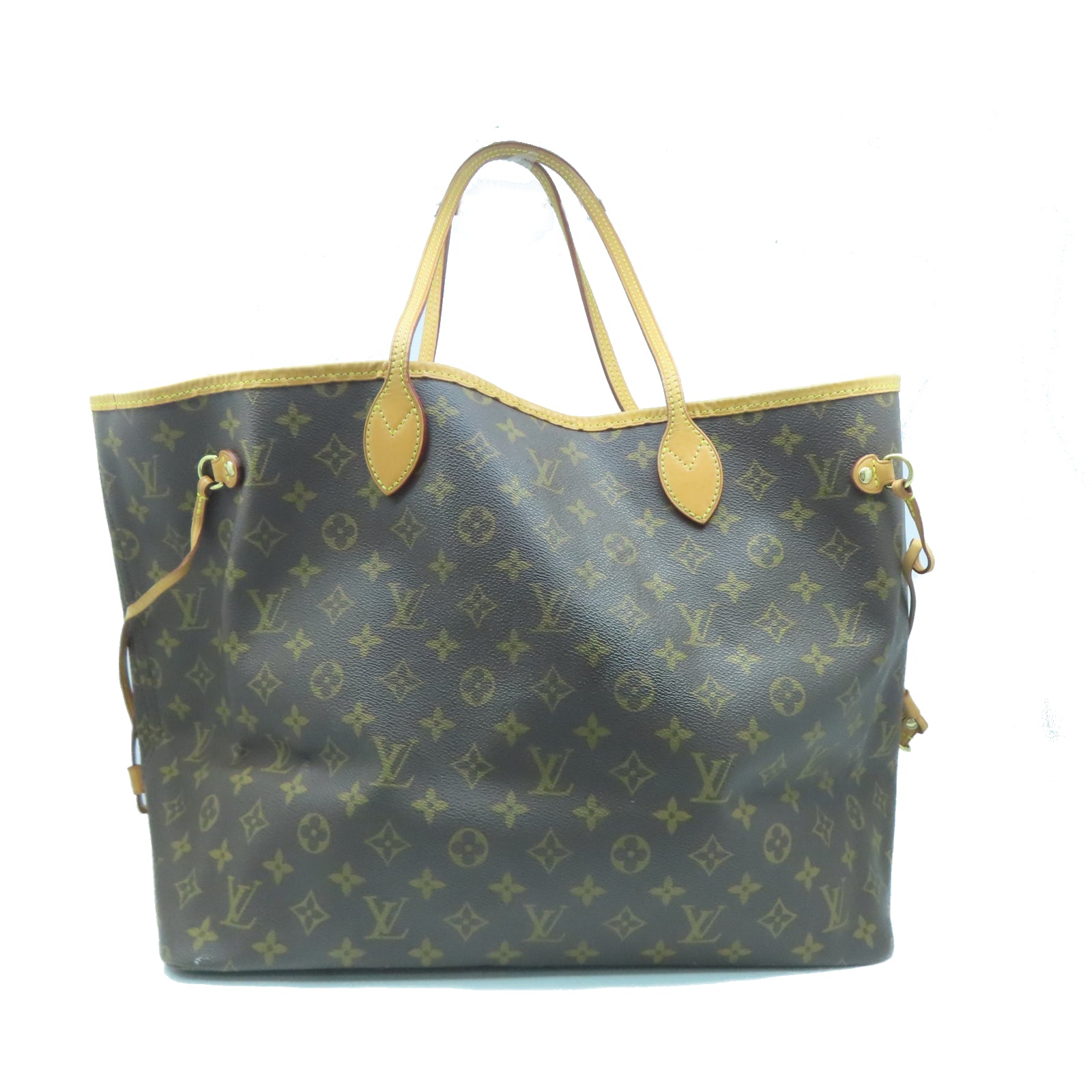LOUIS VUITTON Monogram Neverfull GM金扣手挽袋棕色