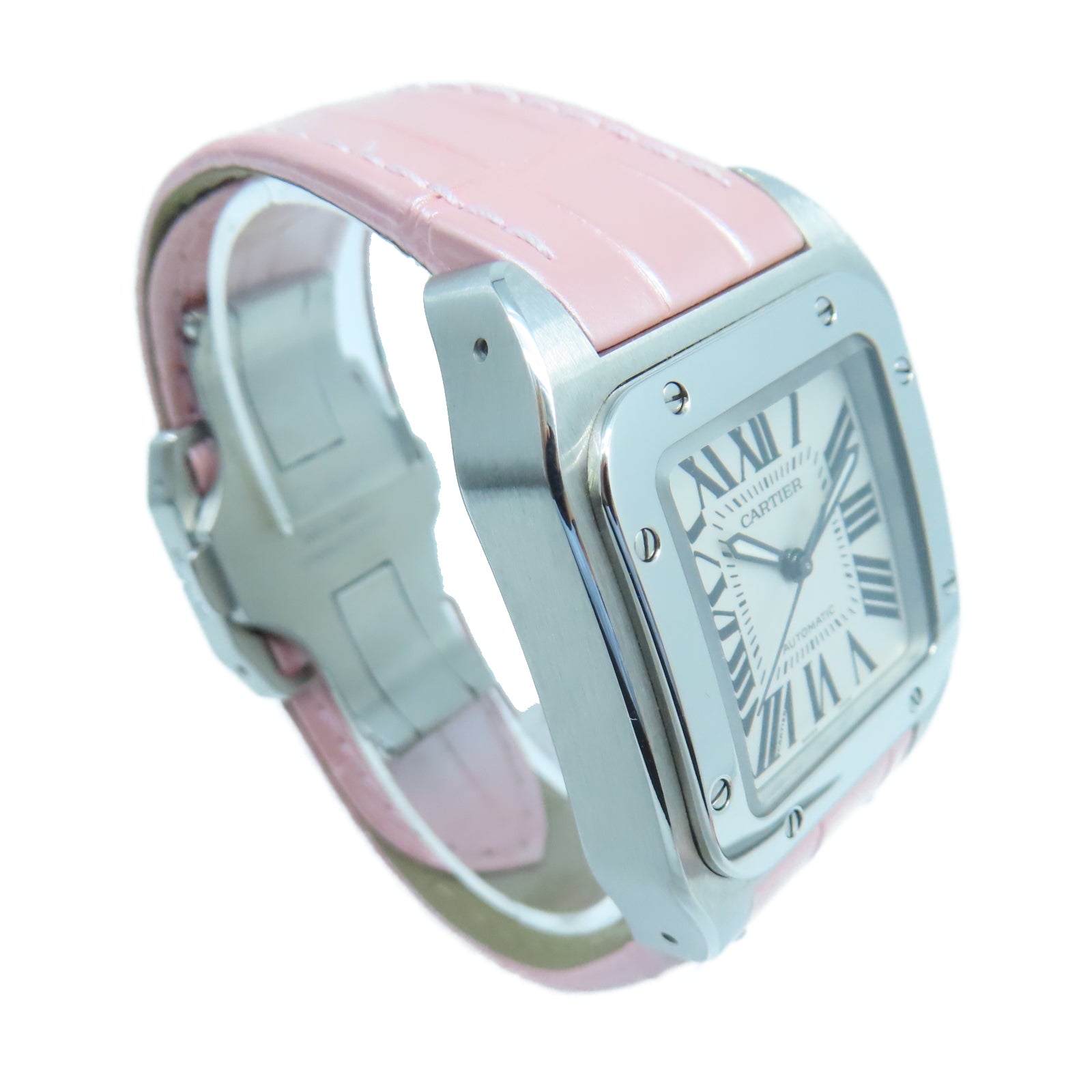 CARTIER Santos 100 33mm不鏽鋼/皮革手錶自動機芯白色