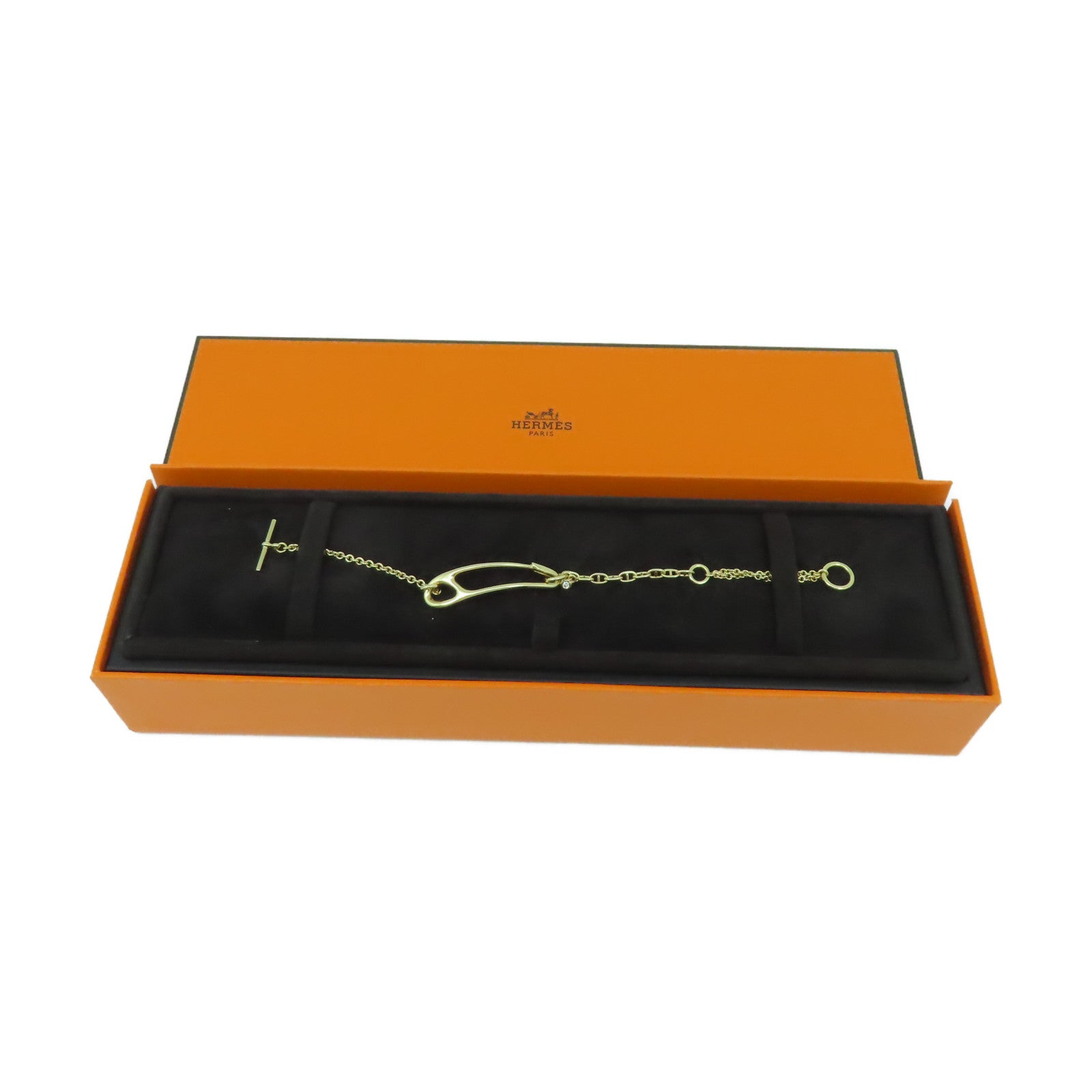 HERMES 18K玫瑰金Chaine D'Ancre Punk 0.03ct鑽石手鏈金色