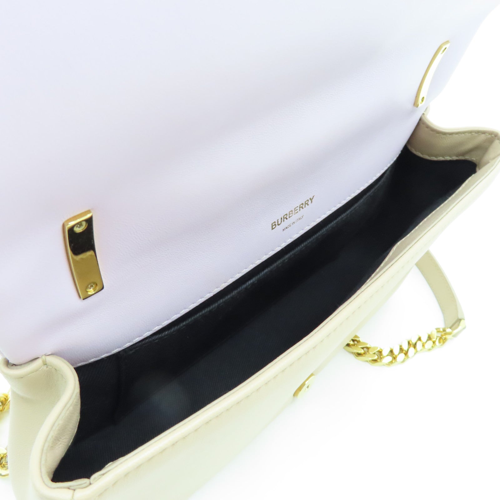 BURBERRY Sheepskin Leather Small Lola Bag Gold Buckle Purple/Beige