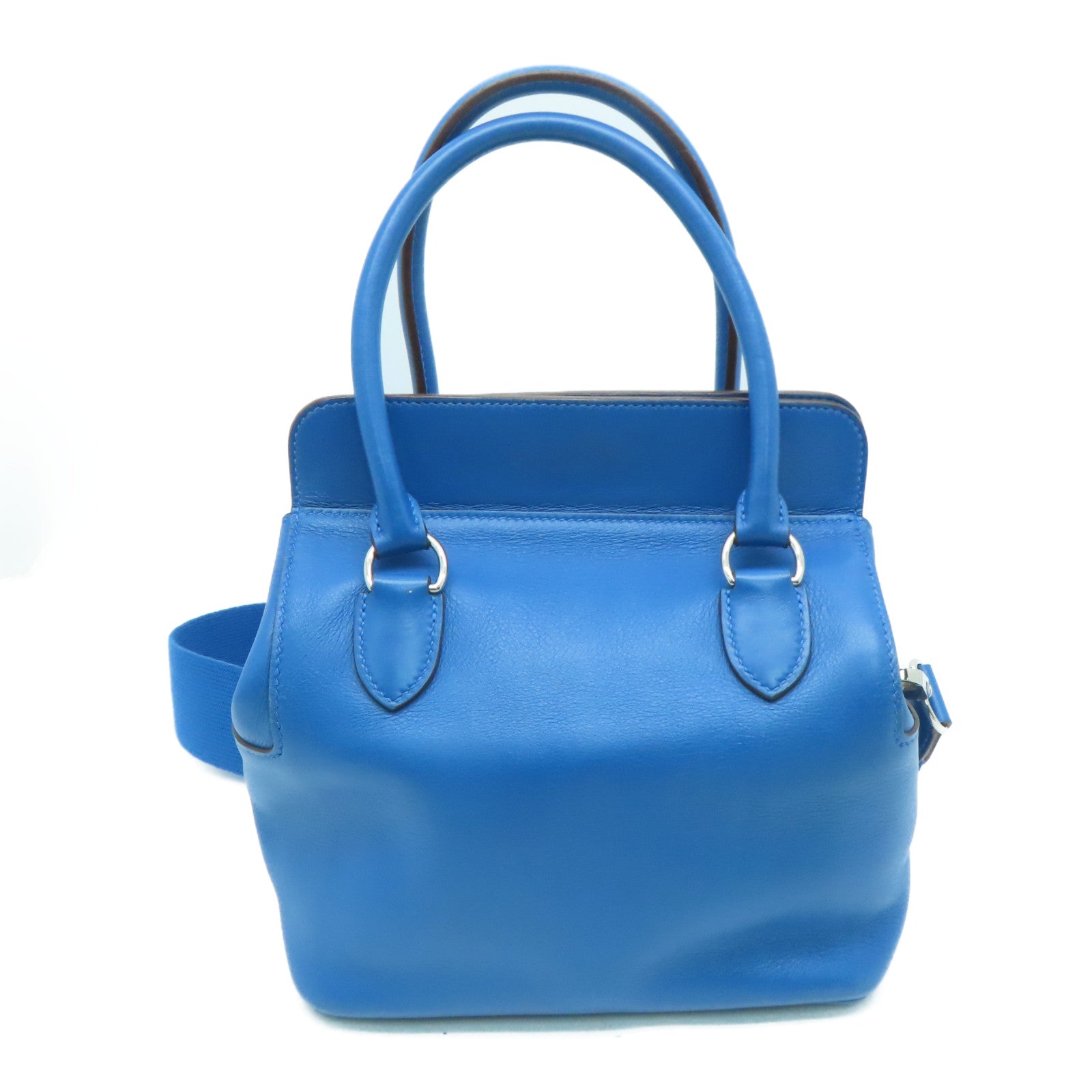 HERMES [Sharp Discount] Swift Leather Toolbox 26 Silver Buckle Handle Shoulder Backpack Duck Blue/Colvert