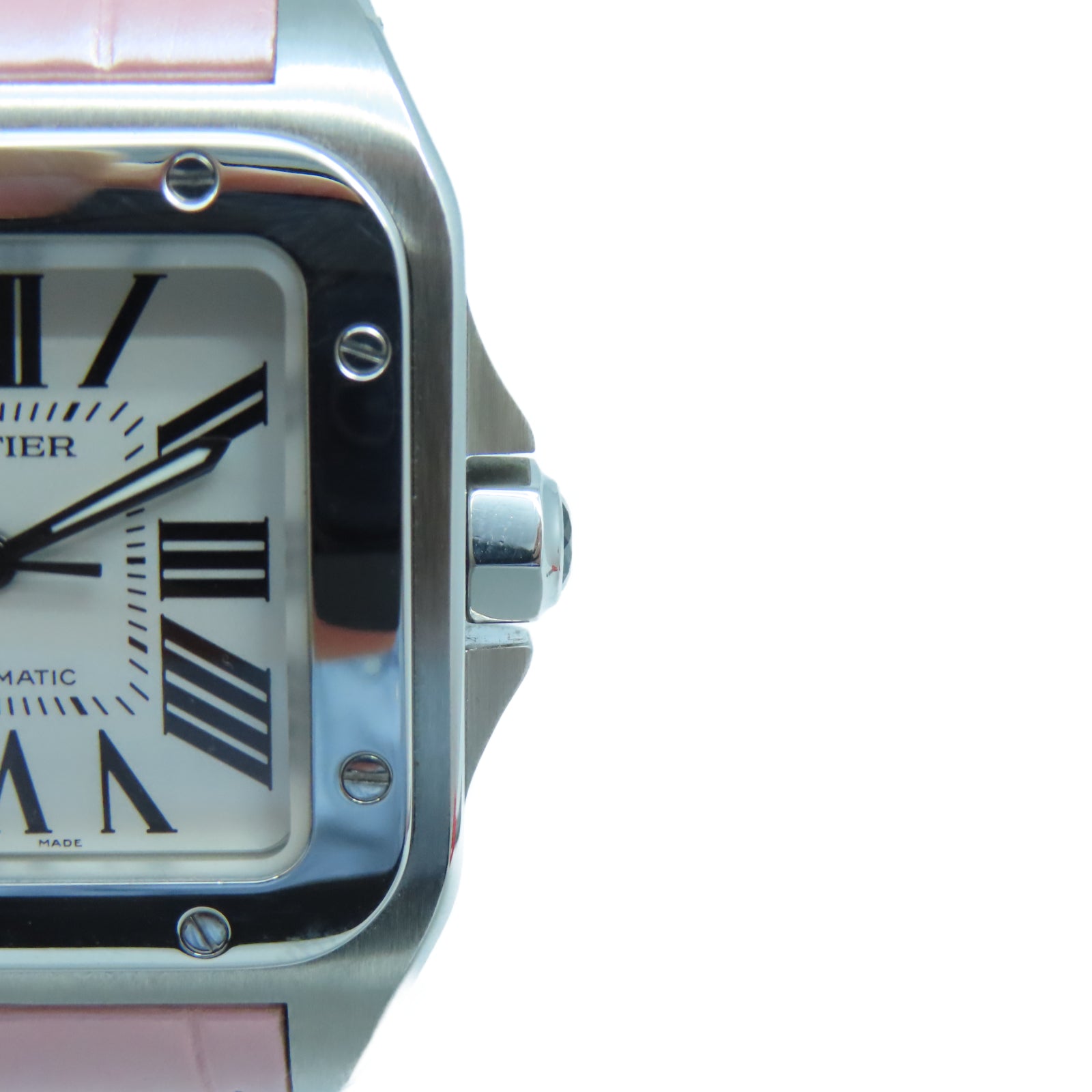 CARTIER Santos 100 33mm不鏽鋼/皮革手錶自動機芯白色