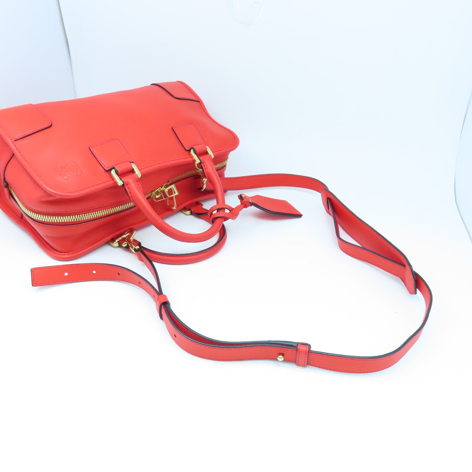 LOEWE cowhide leather Amazona 28 gold buckle handle shoulder bag red