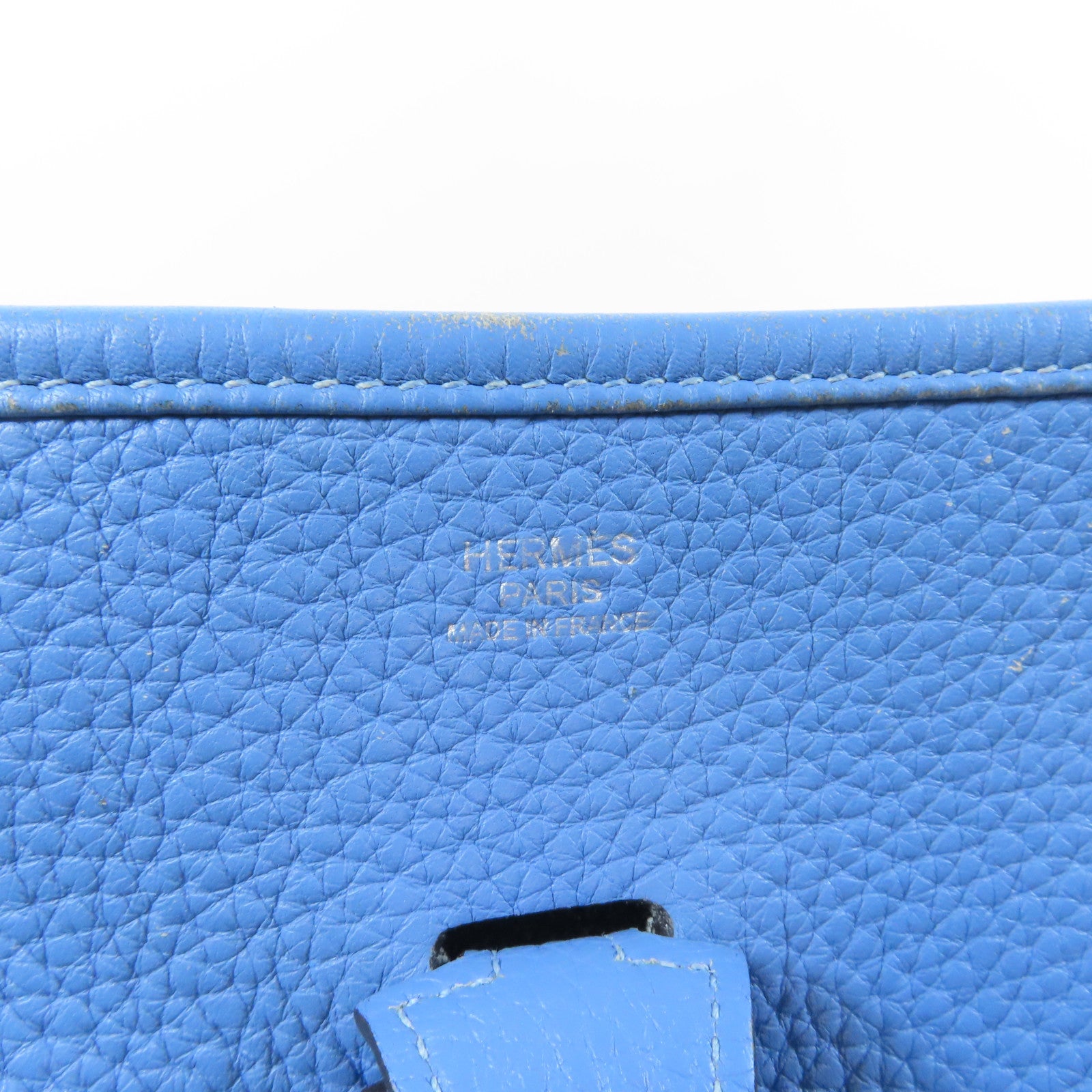 HERMES Clemence皮革Evelyne PM銀扣肩背袋藍色