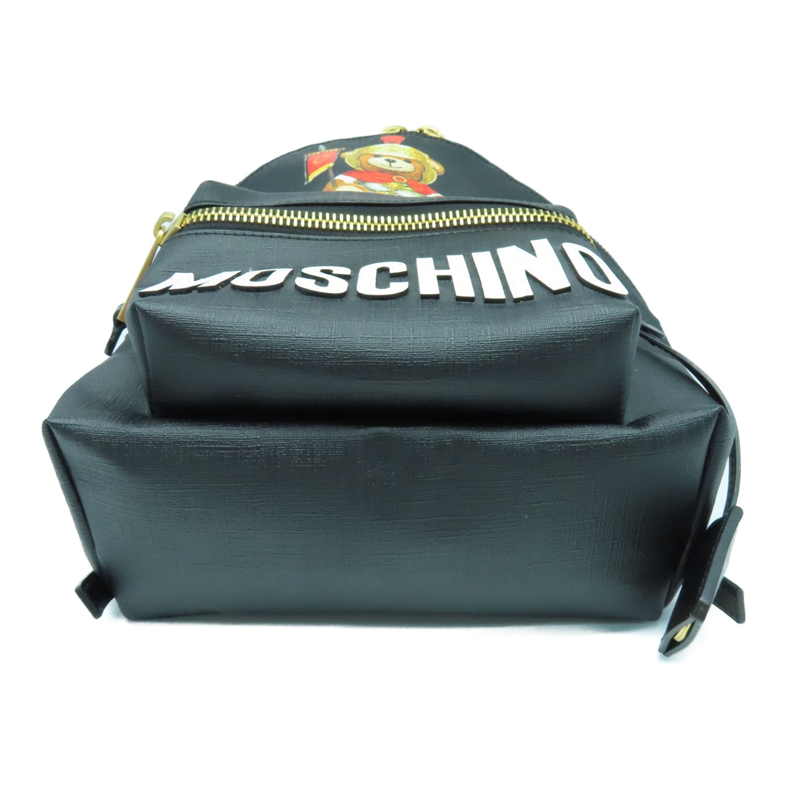 MOSCHINO 涂层帆布Roma Teddy Bear Backpack金扣背包黑色