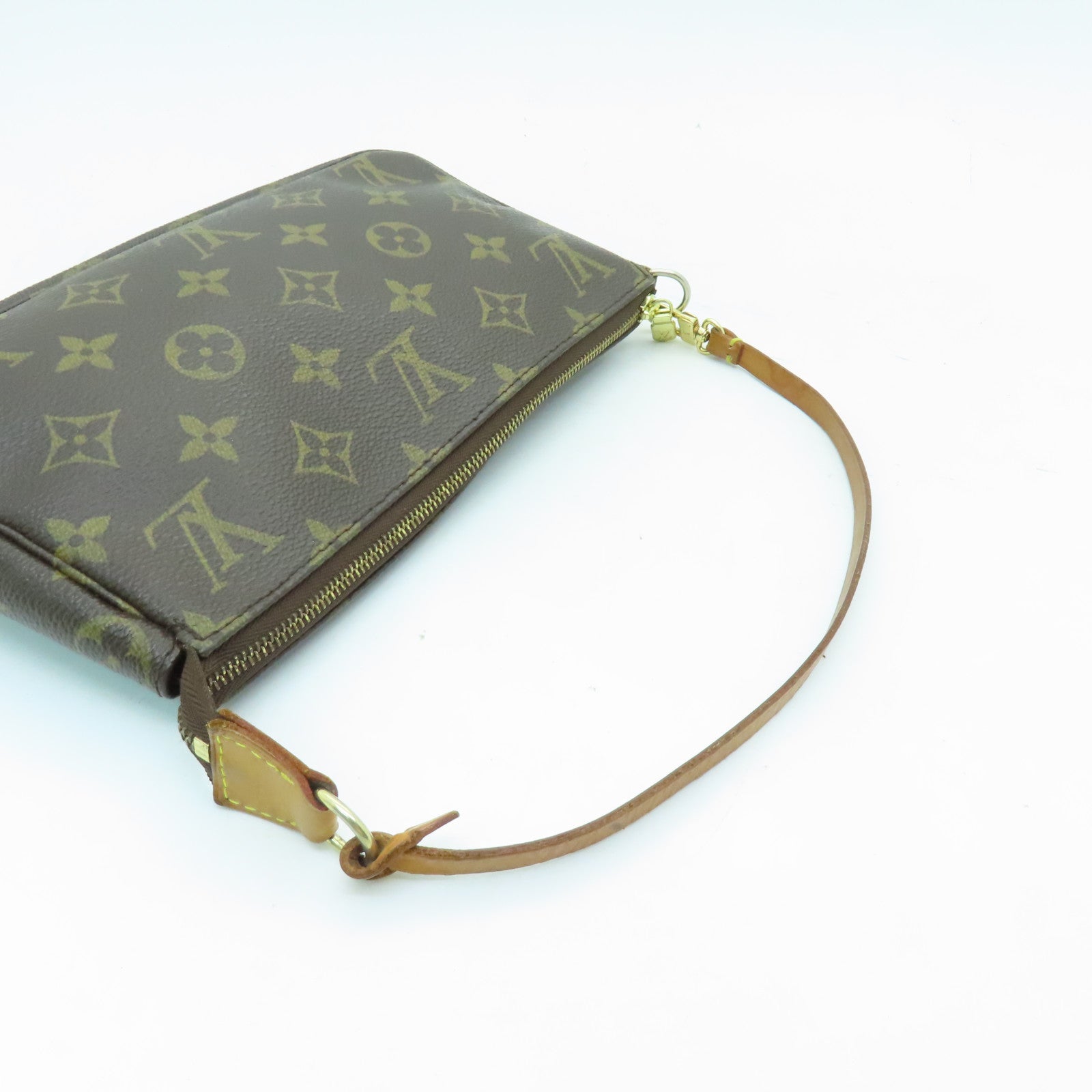 LOUIS VUITTON Monogram Pochette Accessories金扣手挽袋啡色