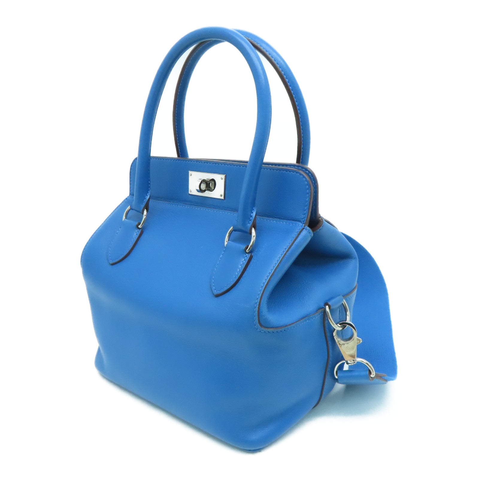 HERMES [Sharp Discount] Swift Leather Toolbox 26 Silver Buckle Handle Shoulder Backpack Duck Blue/Colvert