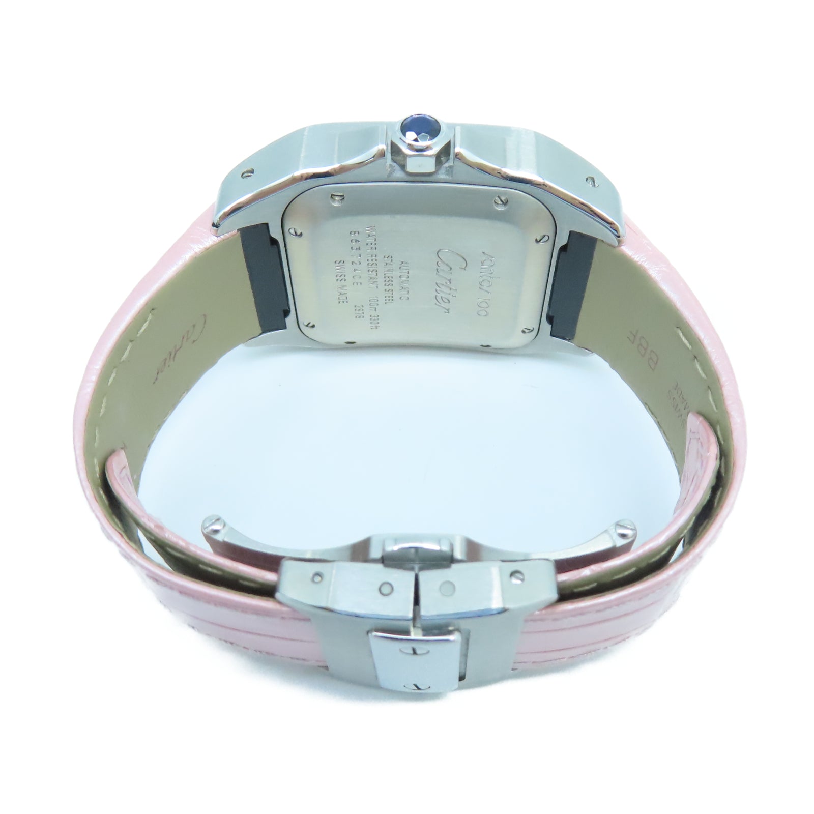CARTIER Santos 100 33mm不鏽鋼/皮革手錶自動機芯白色