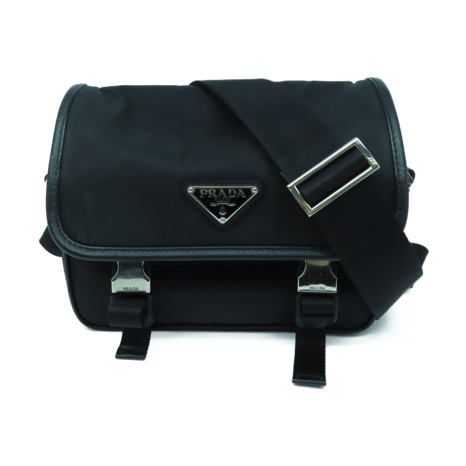PRADA 尼龍Shoulder Bag銀扣肩背袋黑色
