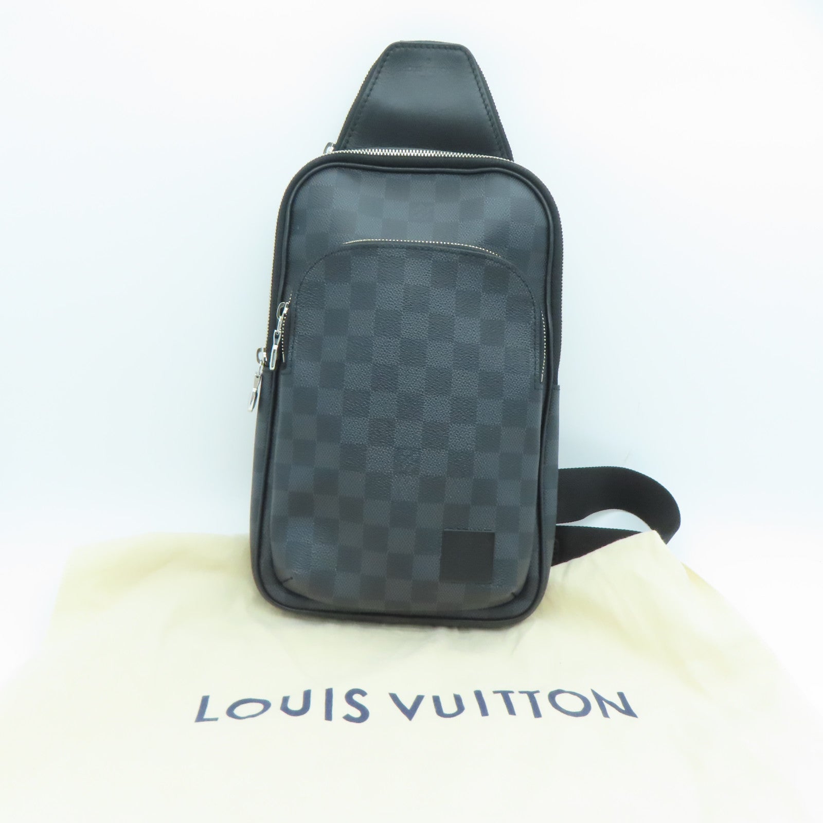 LOUIS VUITTON Damier Avenue Shoulder Bag银扣肩背袋黑色