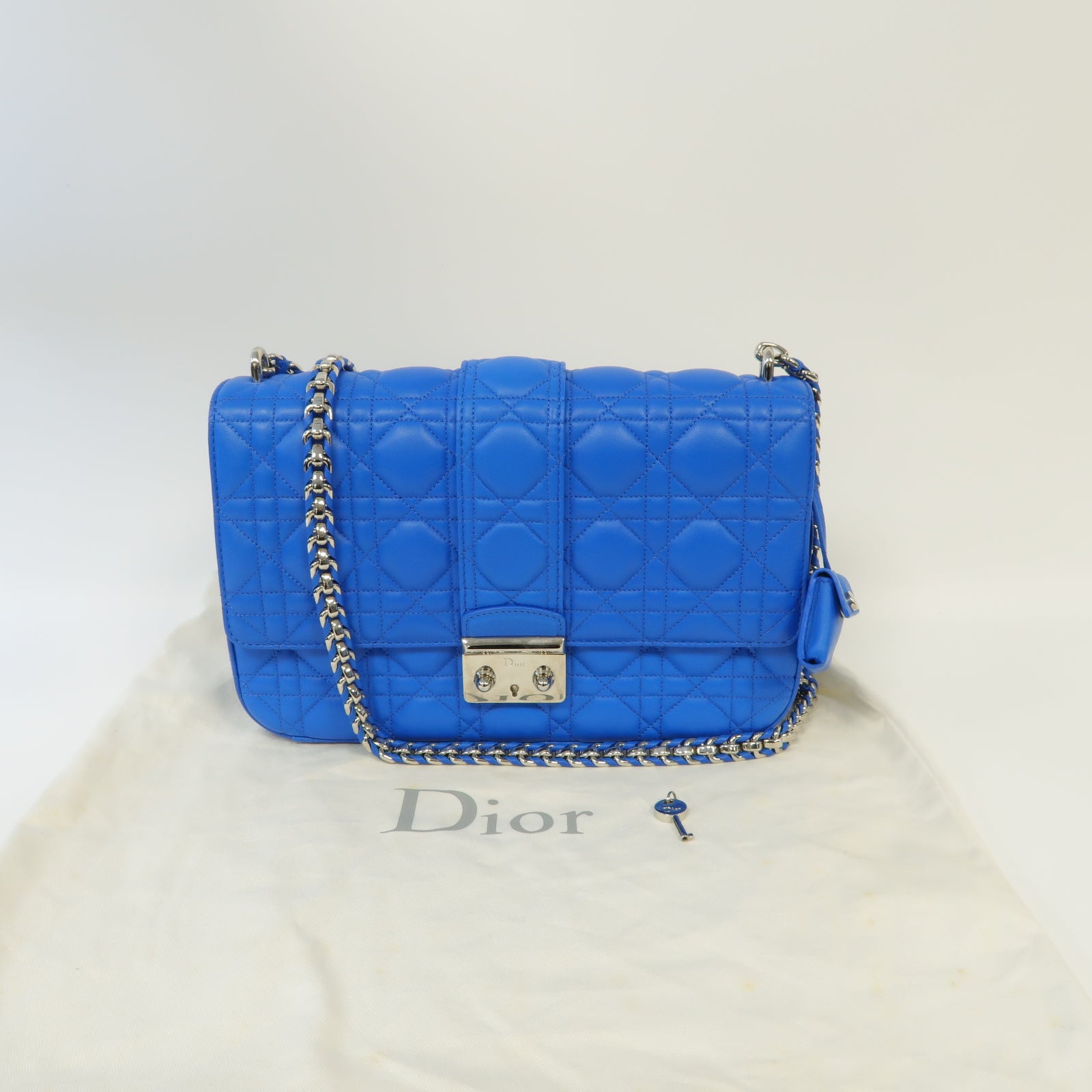 Dior 羊皮皮革Chain Shoulder銀扣鏈帶肩背袋藍色