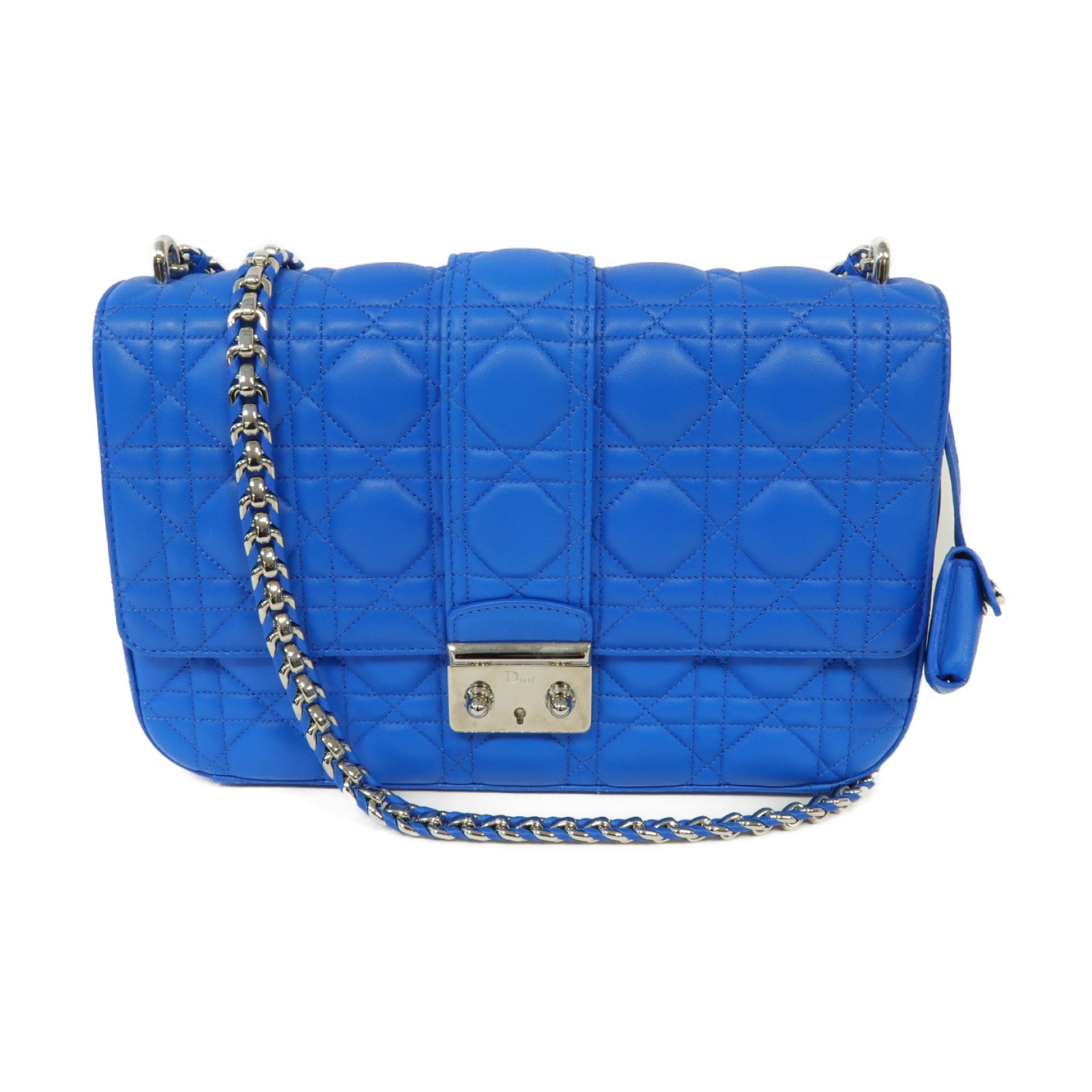 Dior 羊皮皮革Chain Shoulder銀扣鏈帶肩背袋藍色