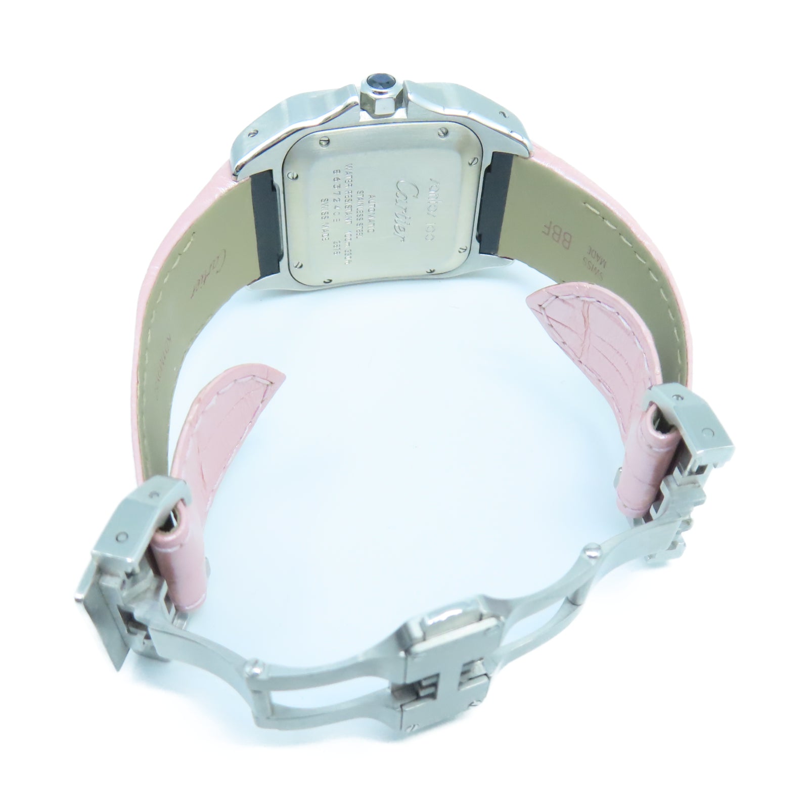 CARTIER Santos 100 33mm不鏽鋼/皮革手錶自動機芯白色