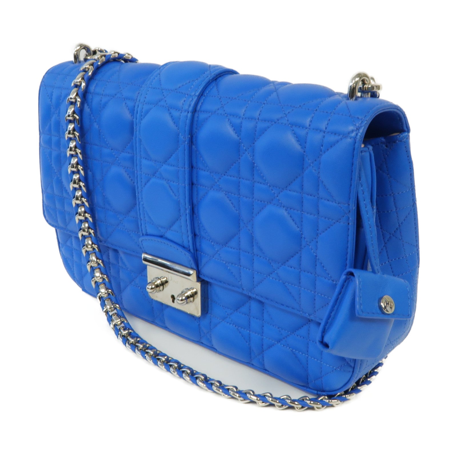 Dior 羊皮皮革Chain Shoulder銀扣鏈帶肩背袋藍色