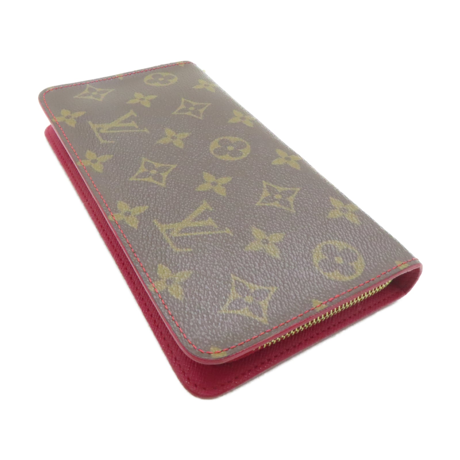 LOUIS VUITTON Monogram Porte Monnaie Zippy Wallet金扣長錢包啡色/紅色