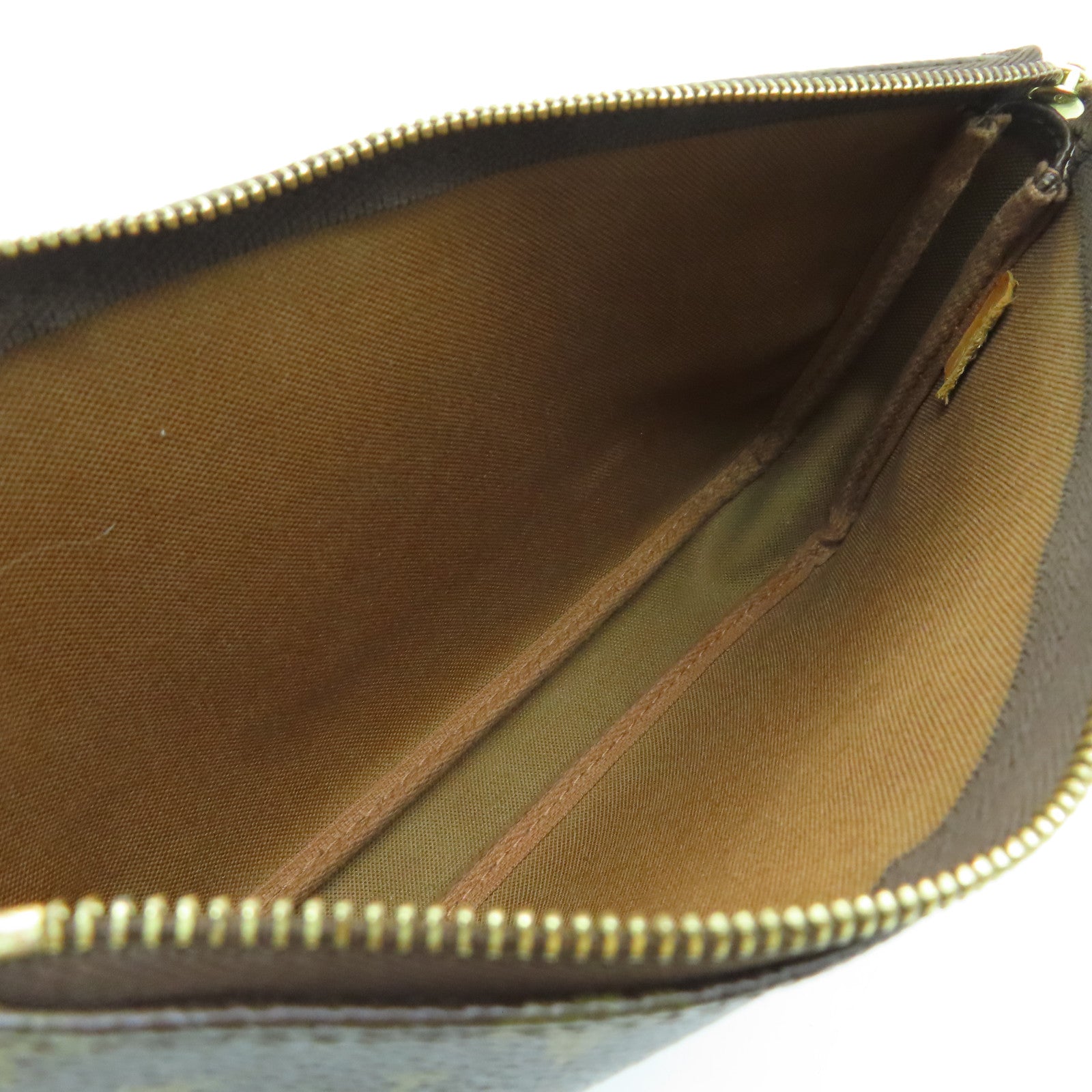 LOUIS VUITTON Monogram Pochette Accessories金扣手挽袋啡色