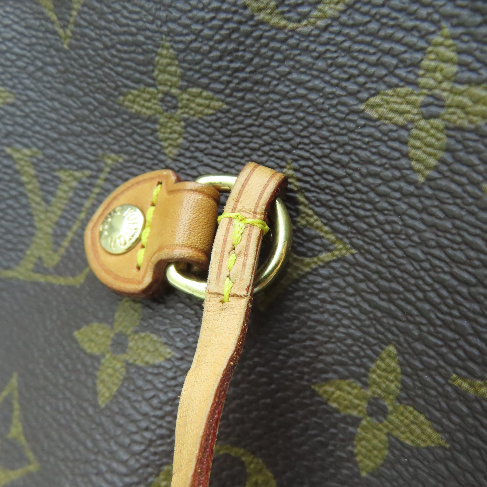 LOUIS VUITTON Monogram Neverfull GM金扣手挽袋棕色