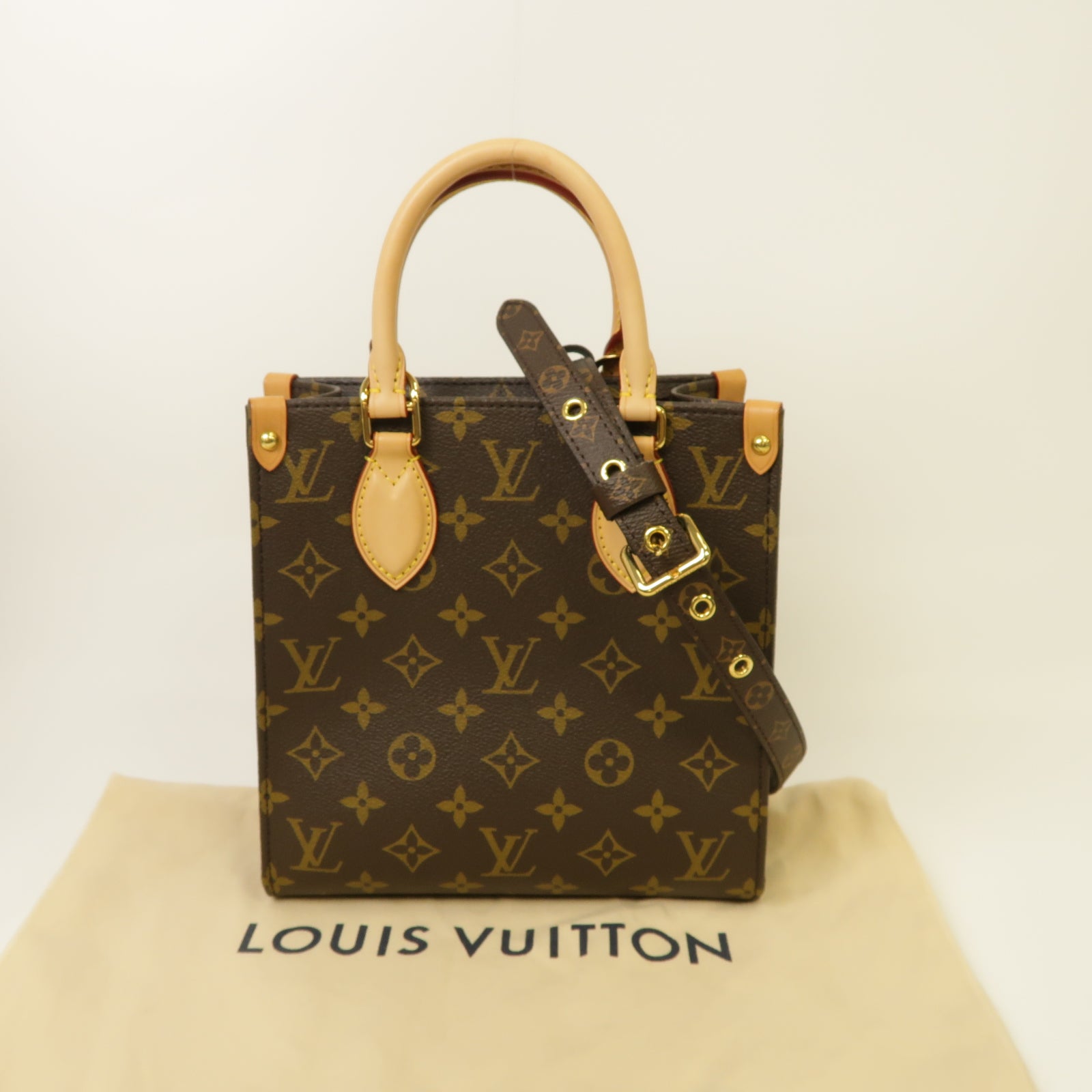 LOUIS VUITTON Monogram Sac Plat BB金扣手挽肩背兩用袋啡色