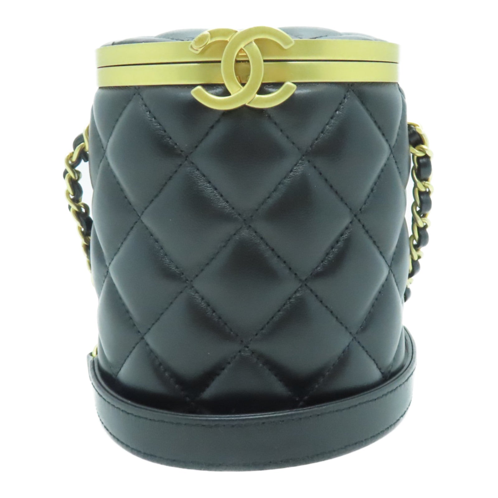 CHANEL rhombic cowhide leather Chain Shoulder Bag gold buckle chain shoulder bag black