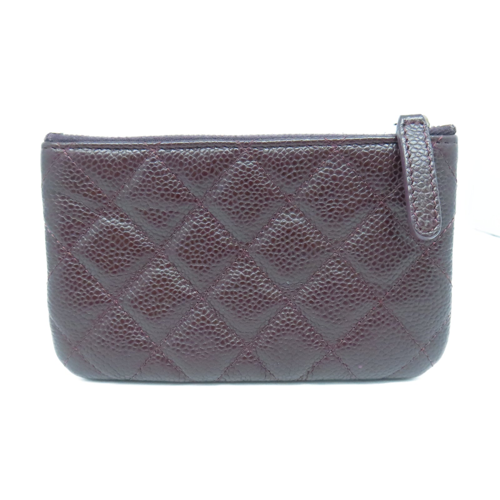CHANEL Rhombus Caviar Leather Mini Pouch Silver Buckle Card Holder Brown