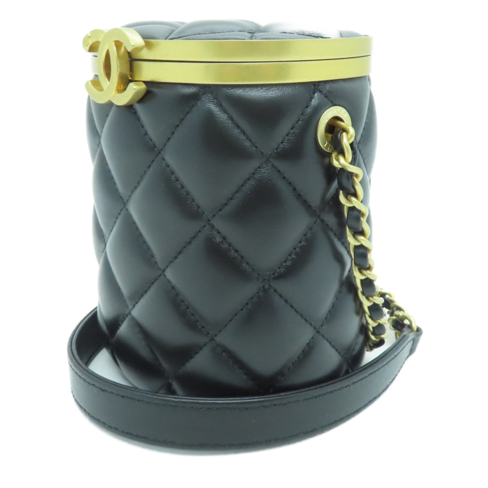 CHANEL rhombic cowhide leather Chain Shoulder Bag gold buckle chain shoulder bag black