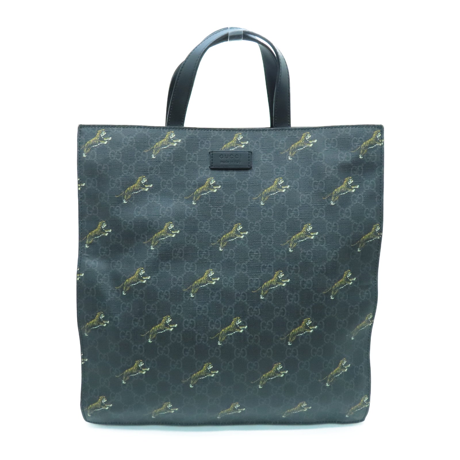 GUCCI 塗層帆布SS Supeme Tote Bag銀扣手挽袋黑色