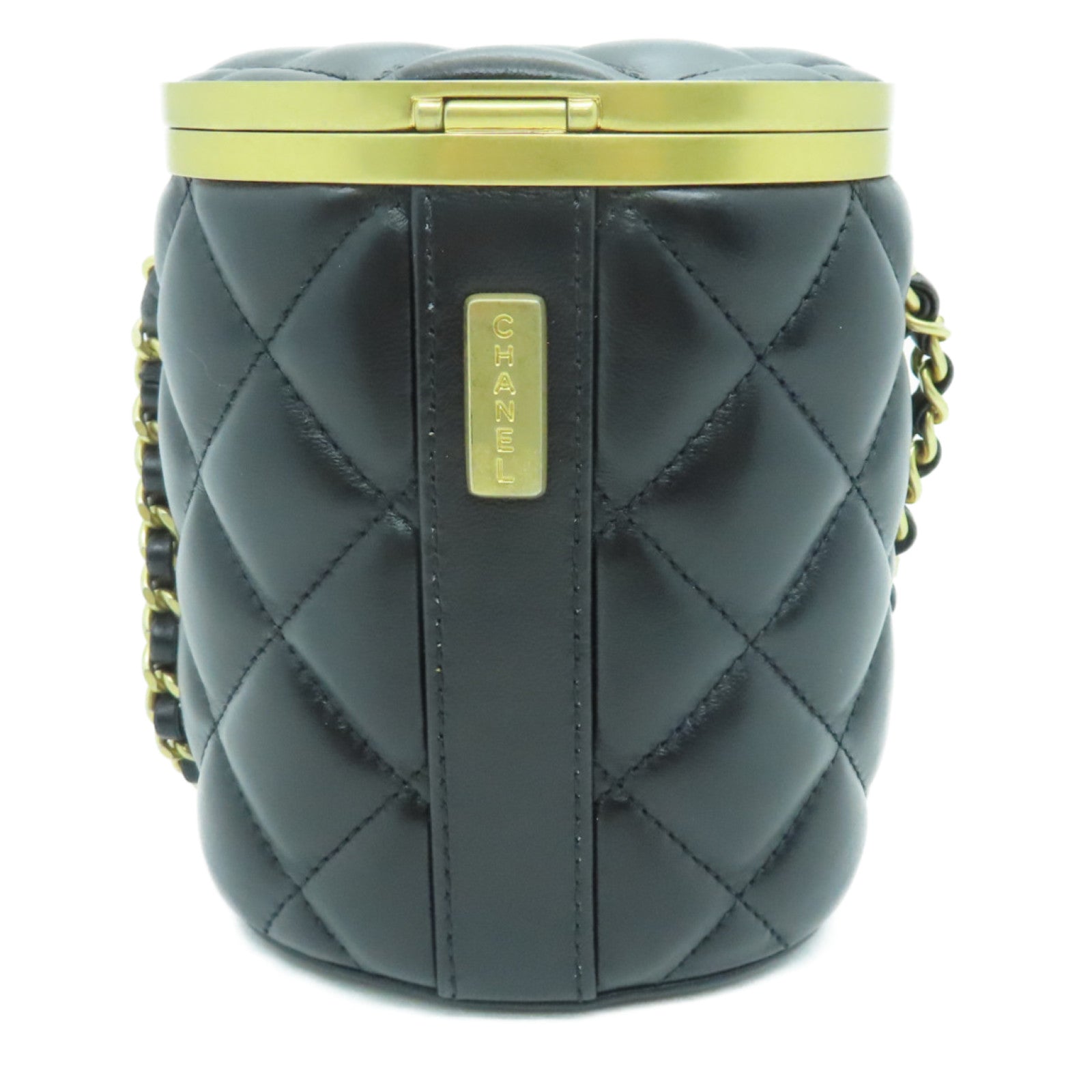 CHANEL rhombic cowhide leather Chain Shoulder Bag gold buckle chain shoulder bag black