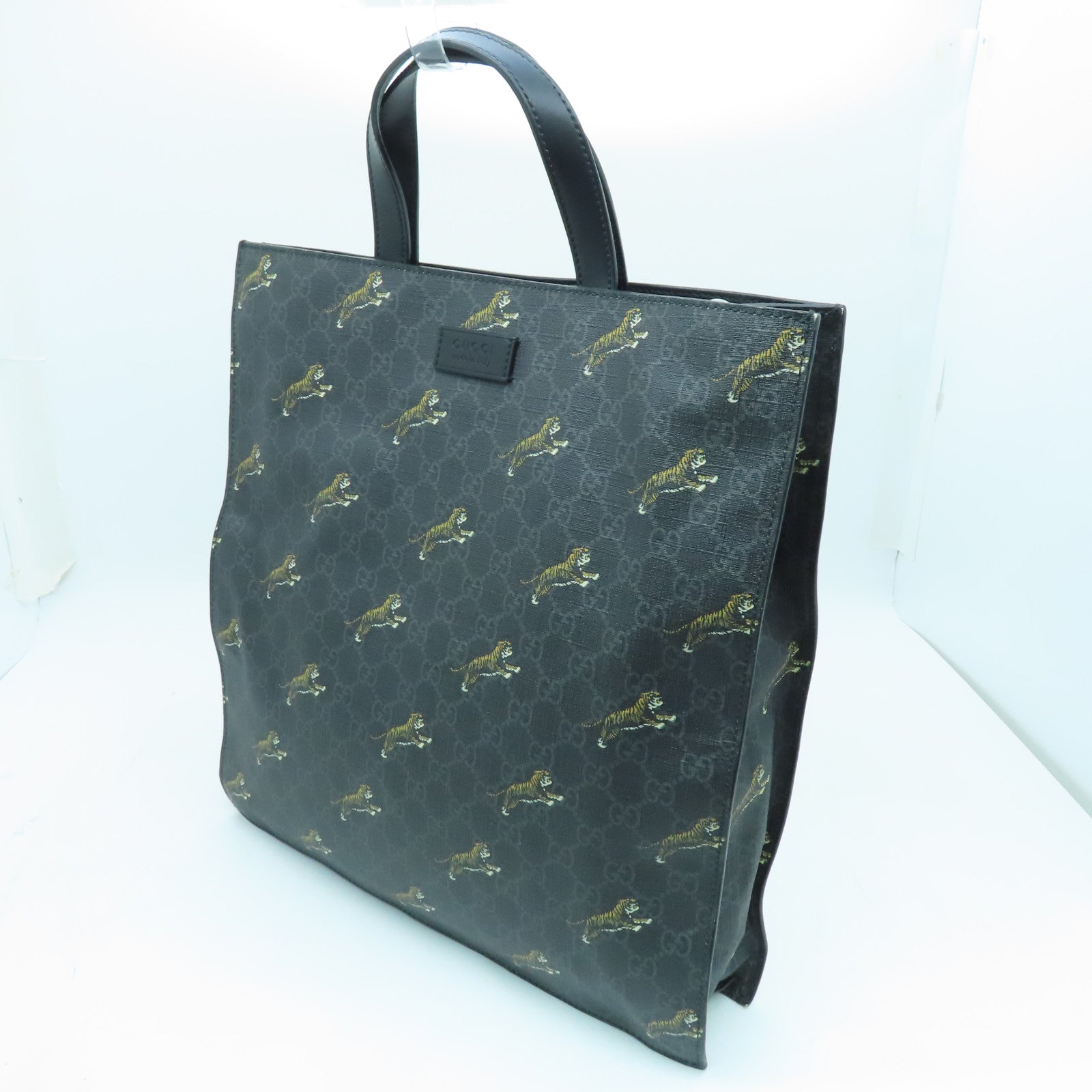 GUCCI 塗層帆布SS Supeme Tote Bag銀扣手挽袋黑色