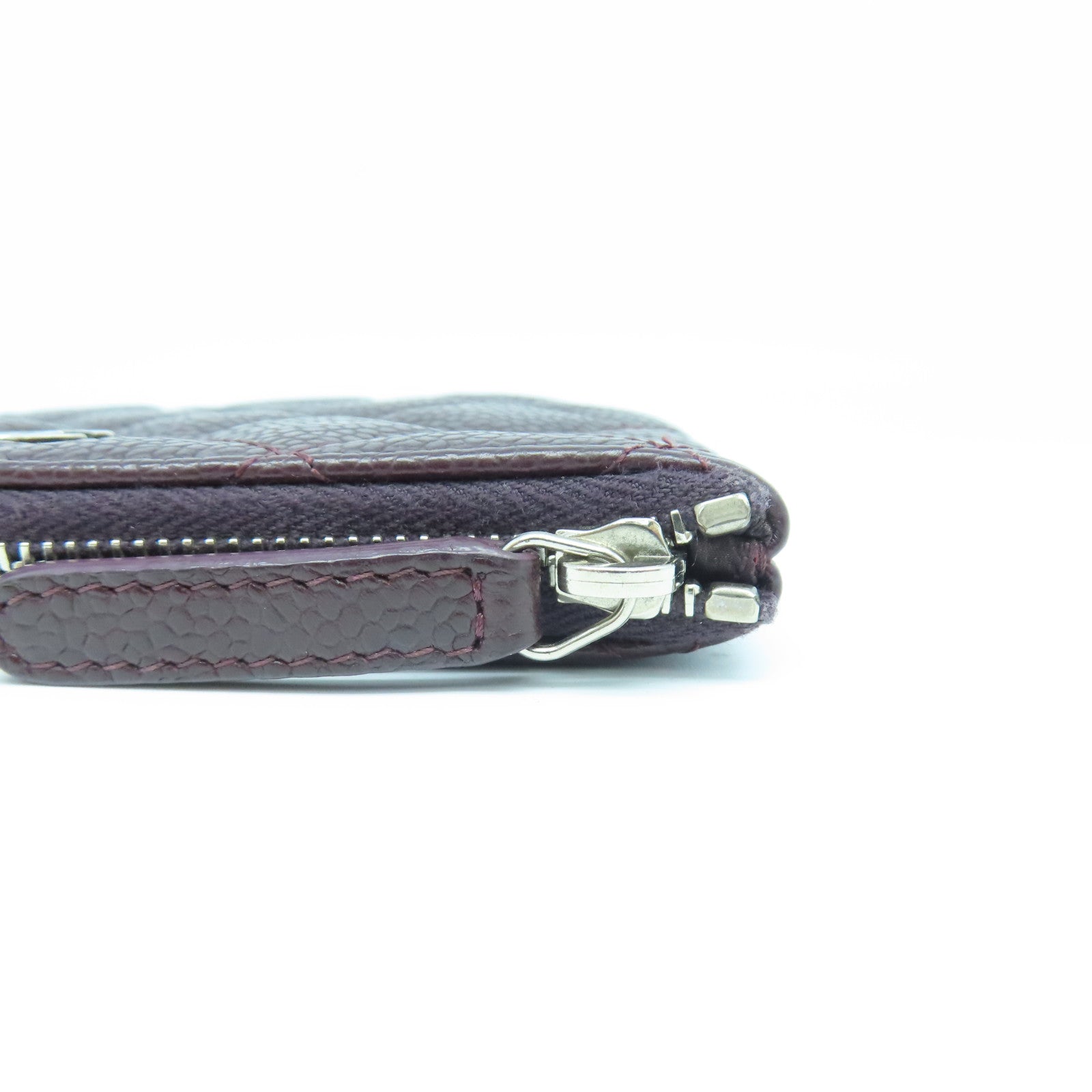 CHANEL Rhombus Caviar Leather Mini Pouch Silver Buckle Card Holder Brown